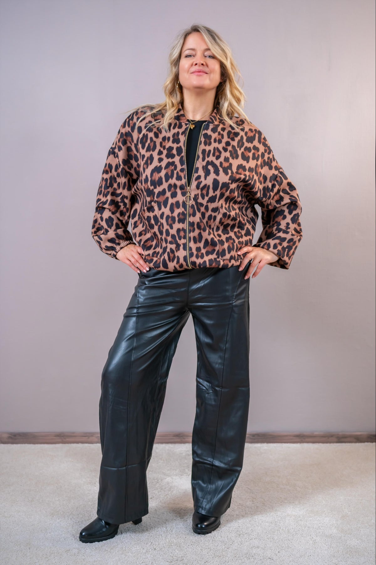 Oversize Blouson Allover Leo, camel/leo