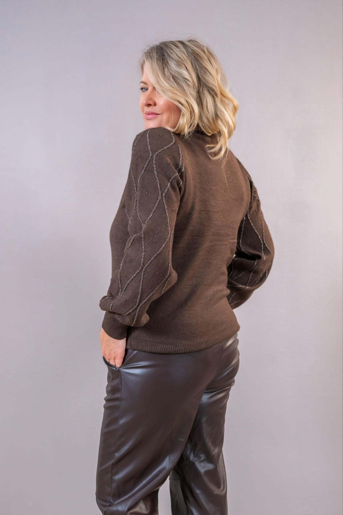Strickpullover "Shiny Lines", mokka