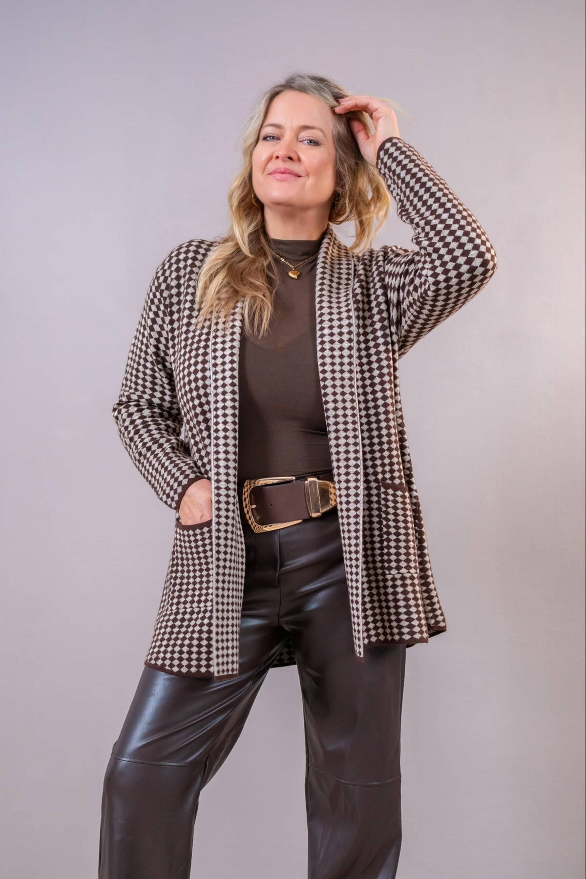 Cardigan mit Allover-Design, braun/beige