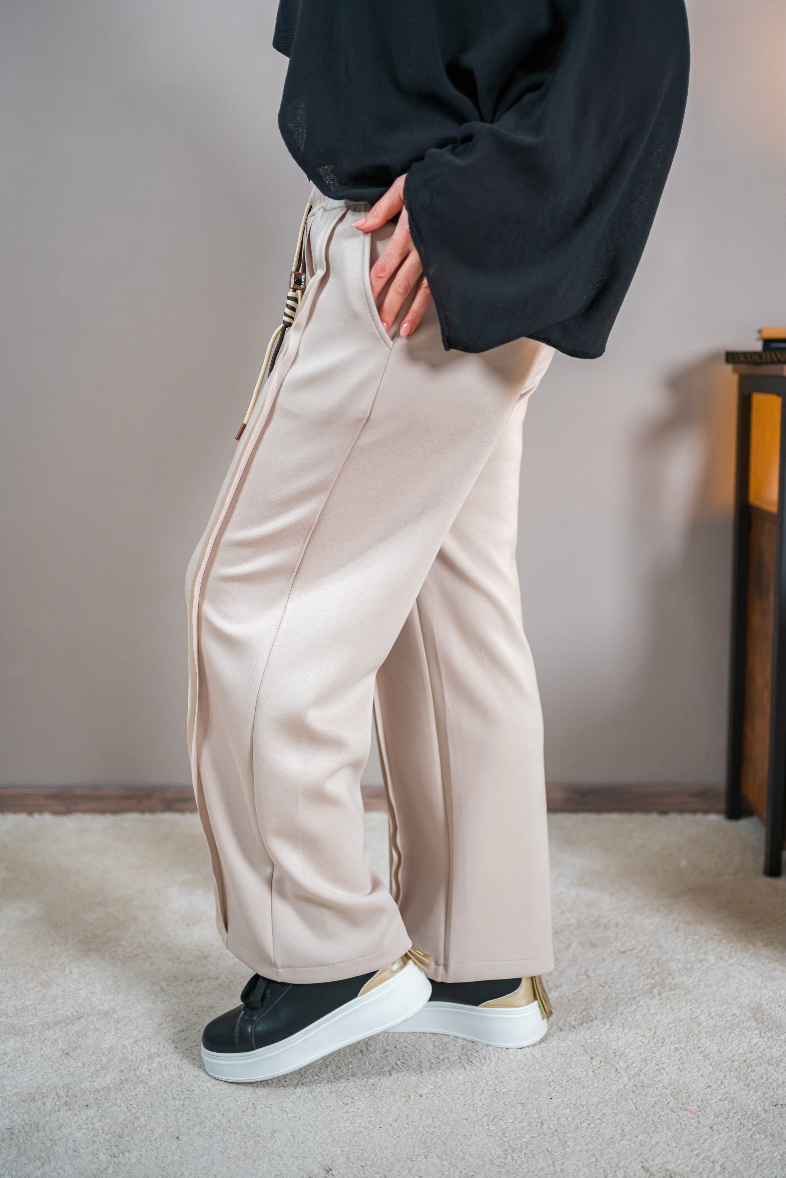 Fließende Palazzo-Hose, beige