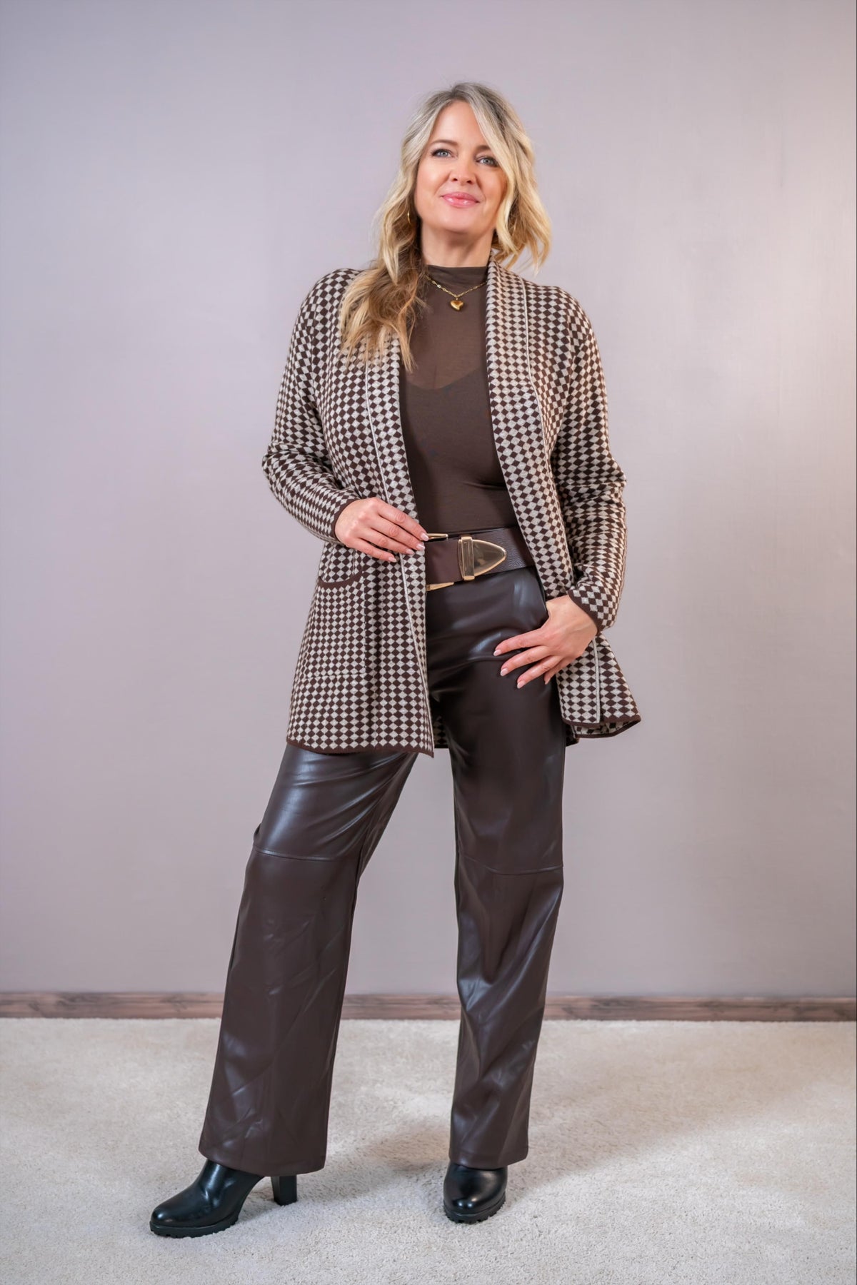 Cardigan mit Allover-Design, braun/beige