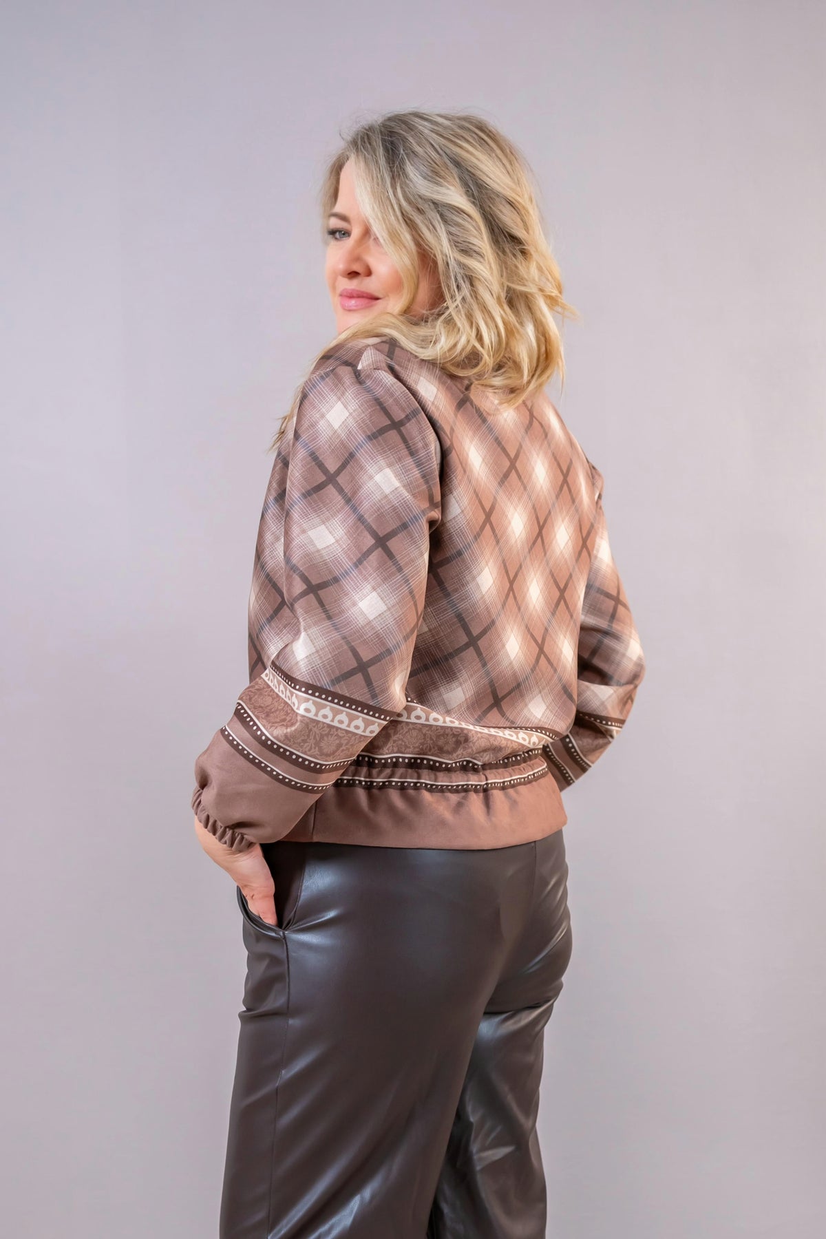 Blouson "Check & Border" in Wildlederoptik, braun/beige