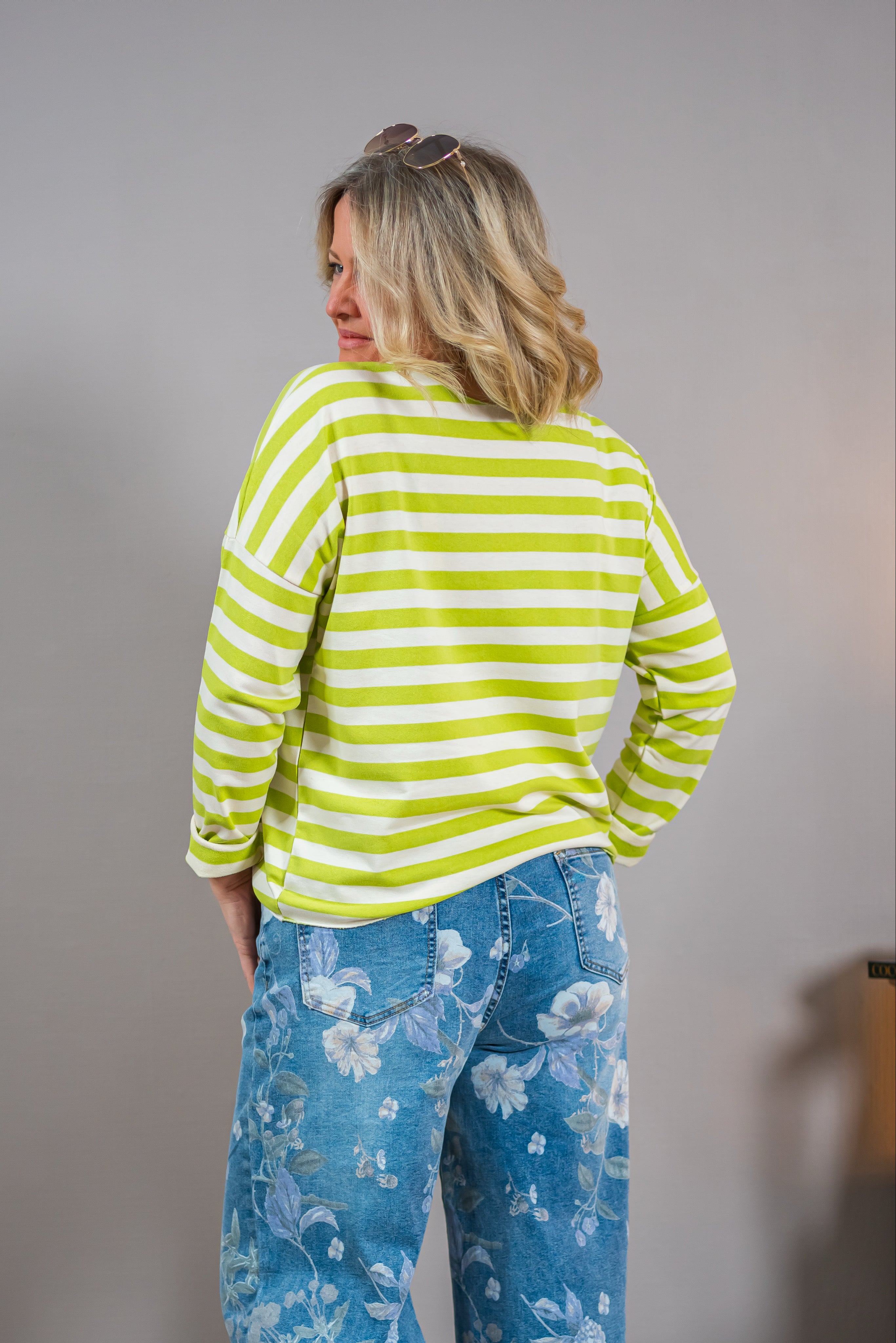 Longsleeve mit Streifenmuster, grün/creme