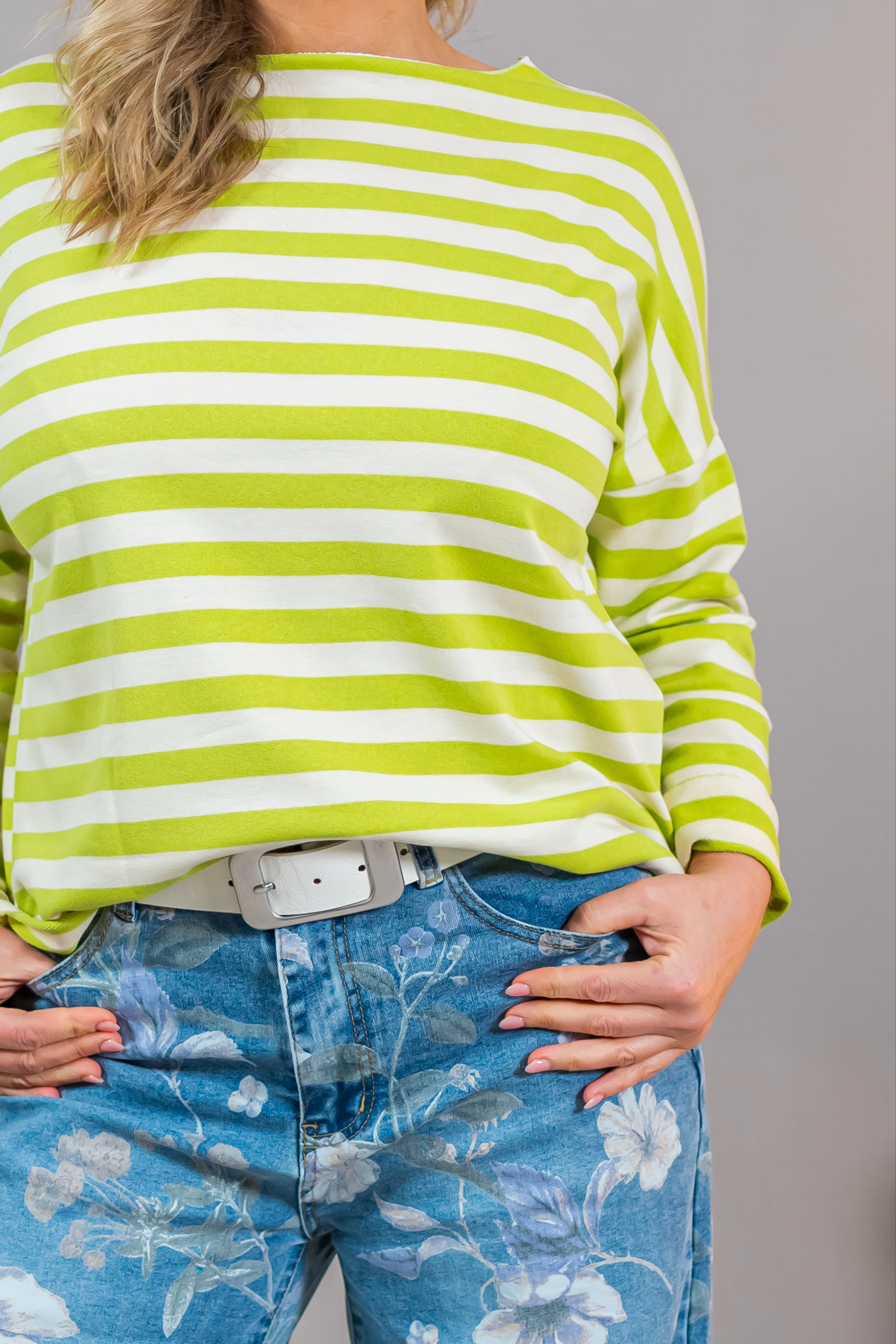 Longsleeve mit Streifenmuster, grün/creme