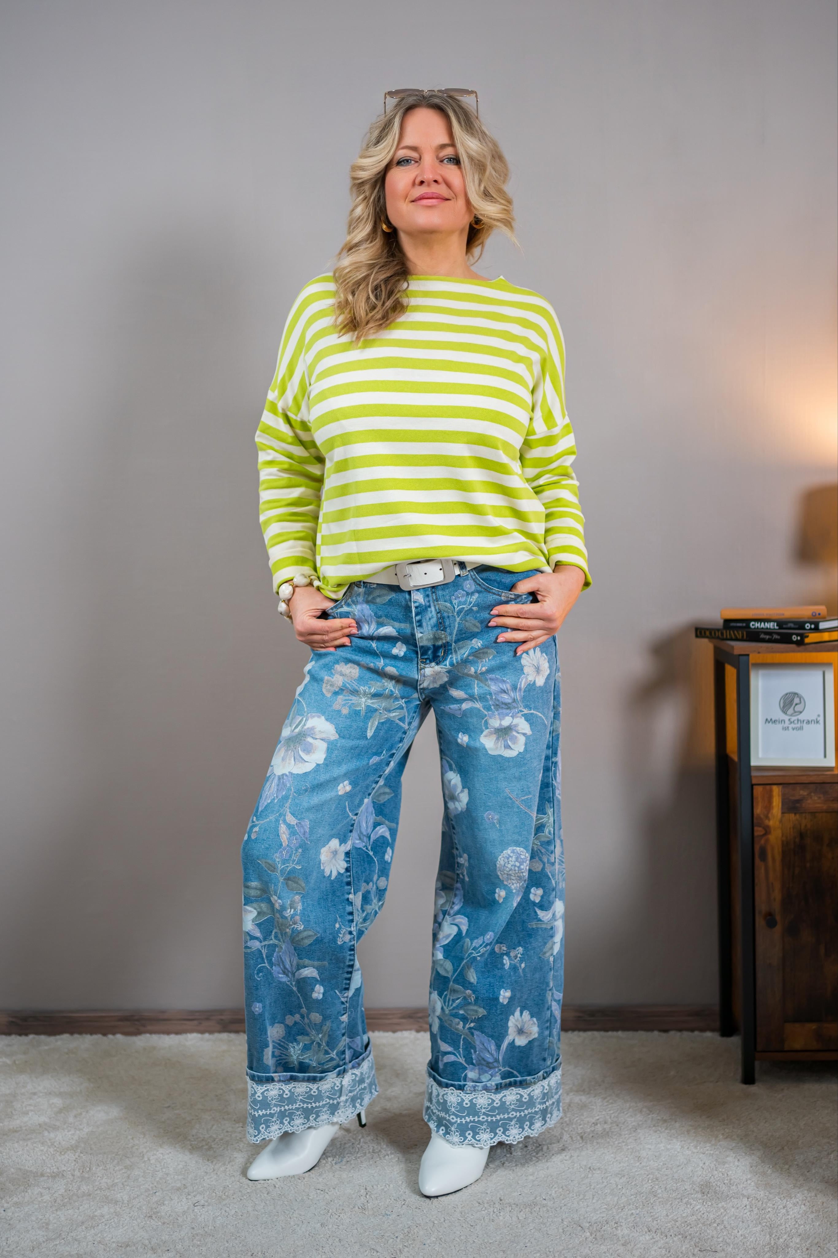 Longsleeve mit Streifenmuster, grün/creme