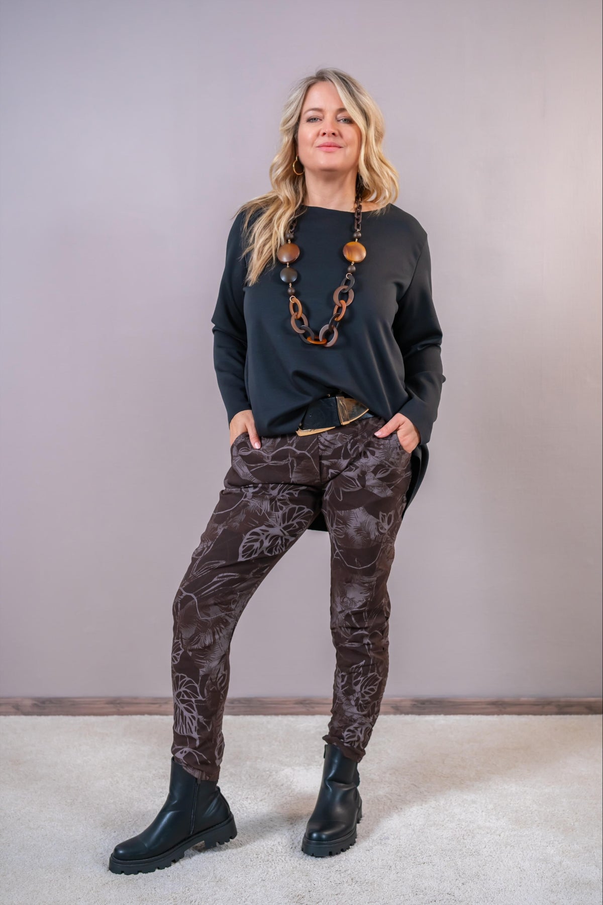 Stretchhose "Botanical", braun