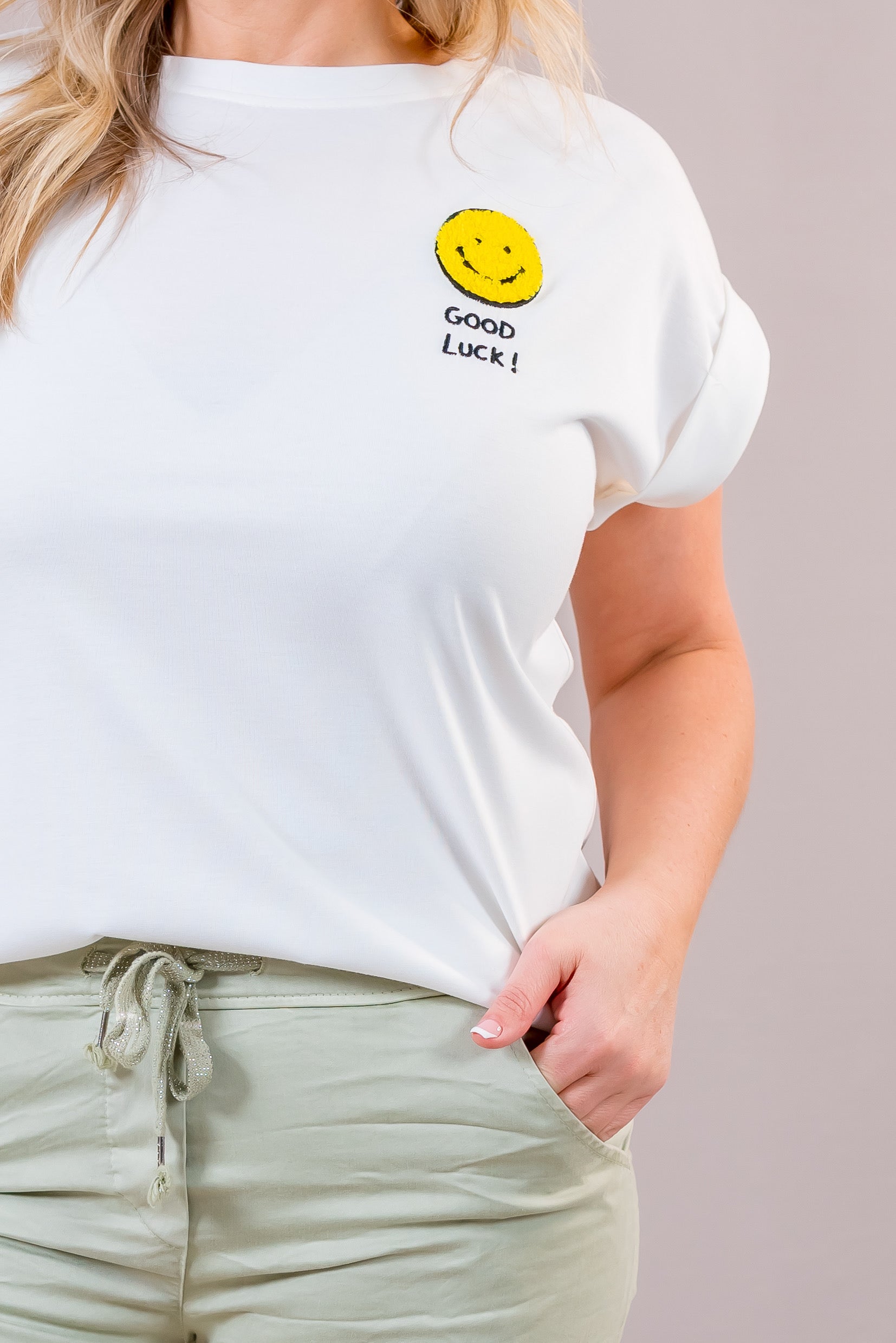 T-Shirt 'Good Luck', weiß