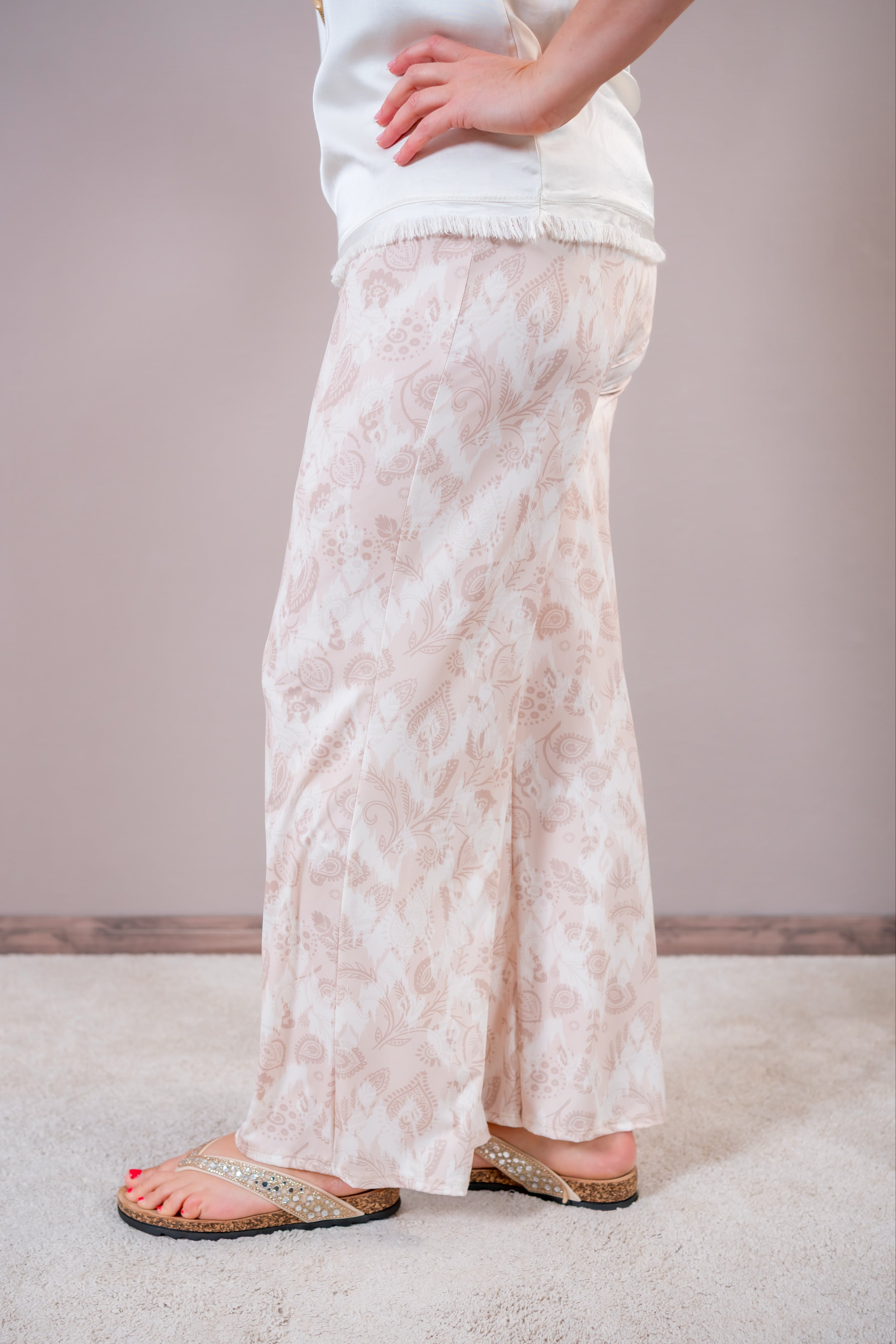 Weiche Stoffhose mit Muster, creme