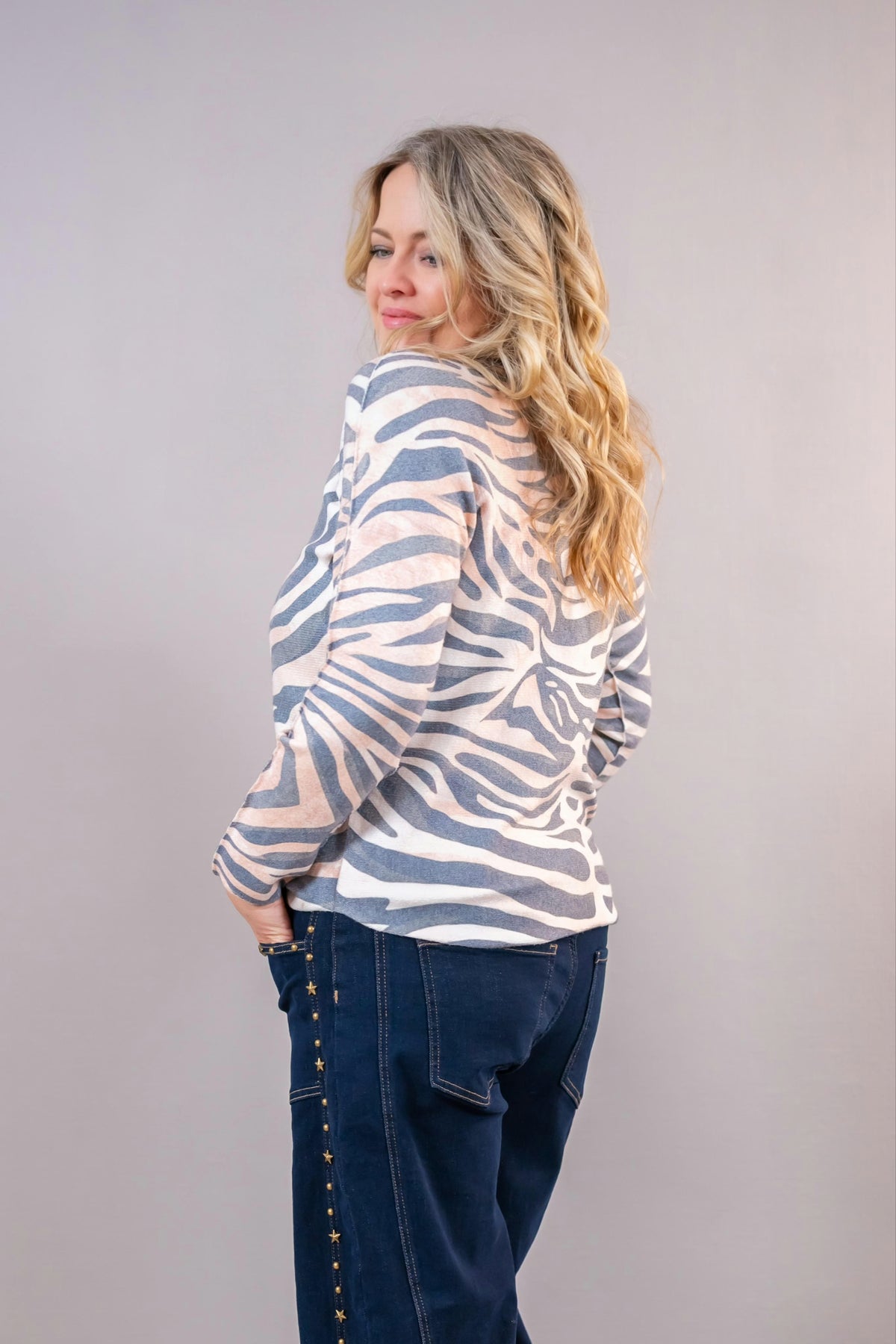 Strickpullover mit Muster, creme/grau/camel