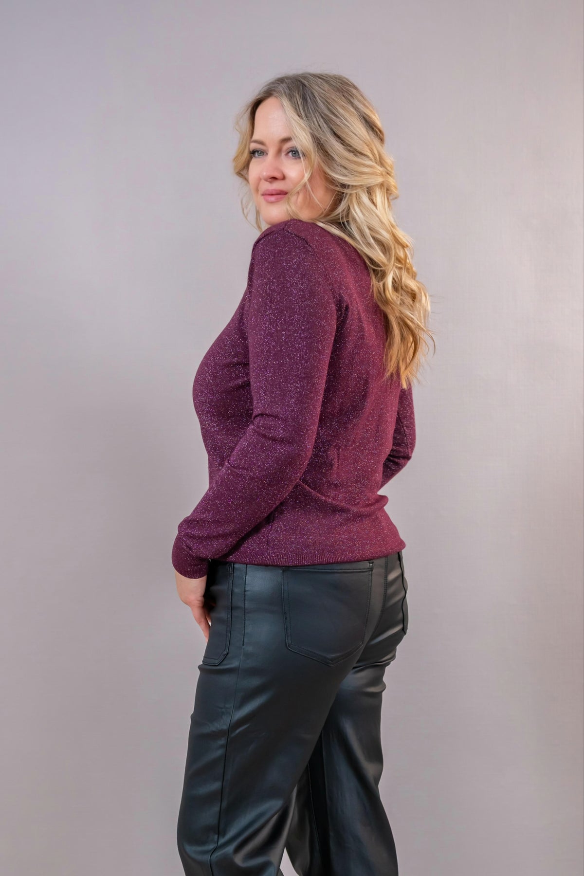 Strickpullover in Glitzer-Optik, bordeaux