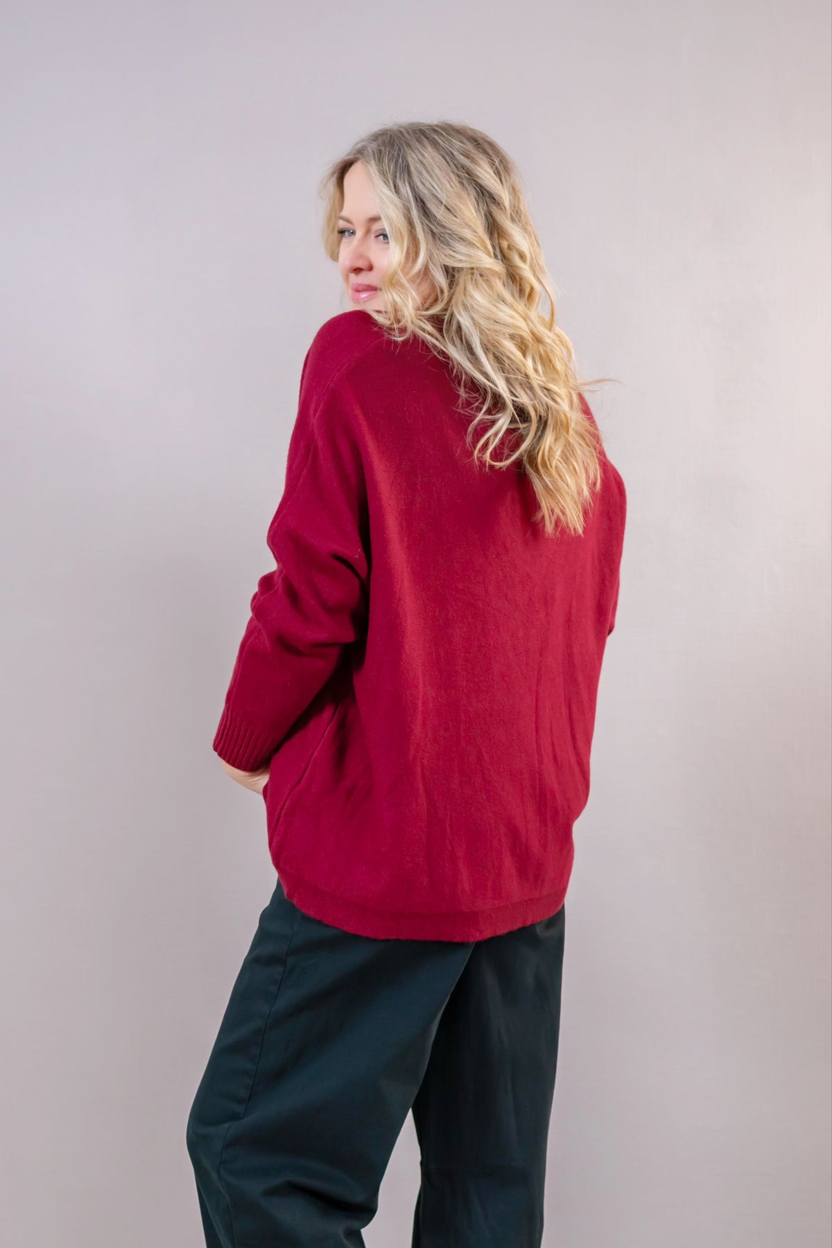 Oversize-Feinstrickpullover, bordeaux