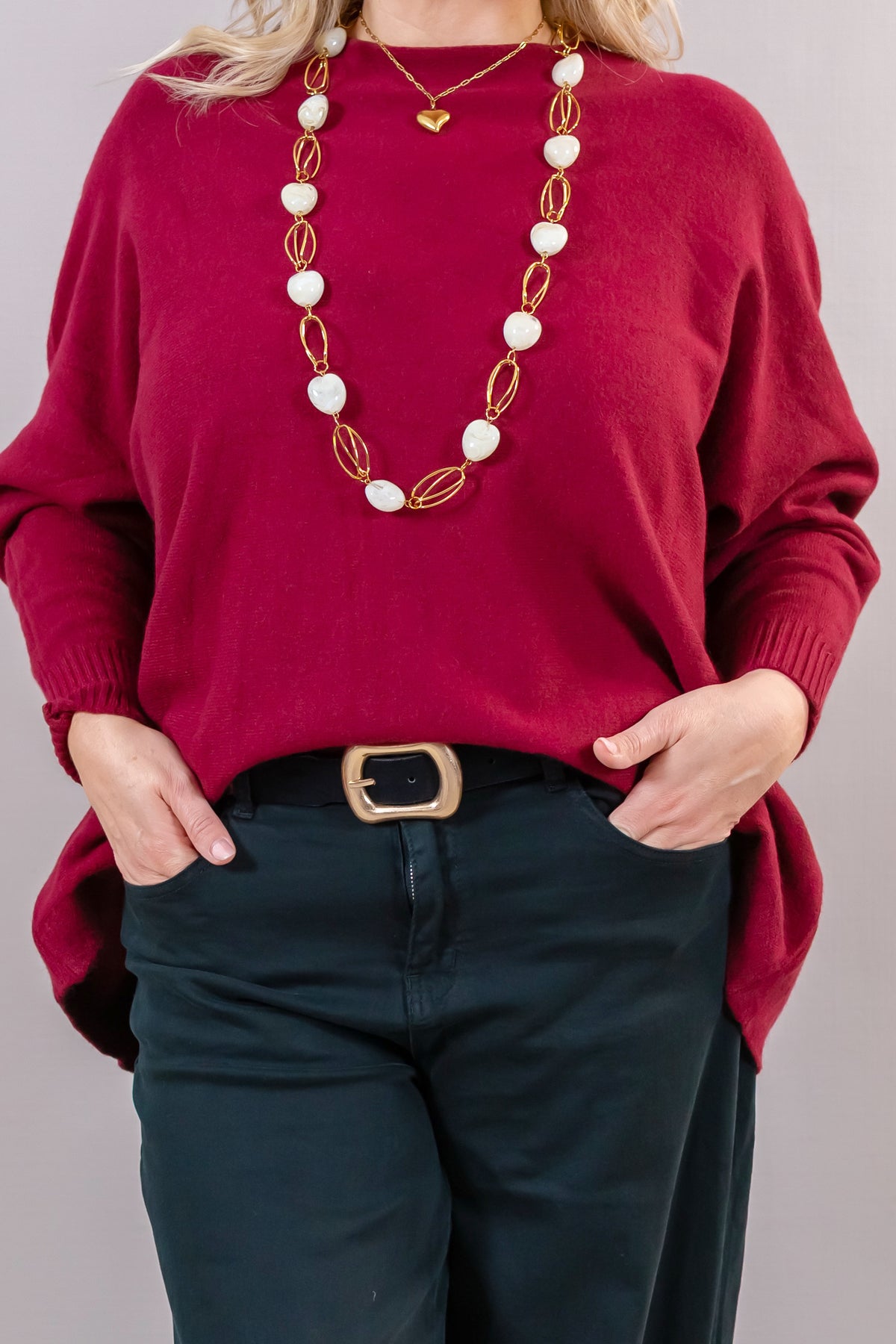 Oversize-Feinstrickpullover, bordeaux