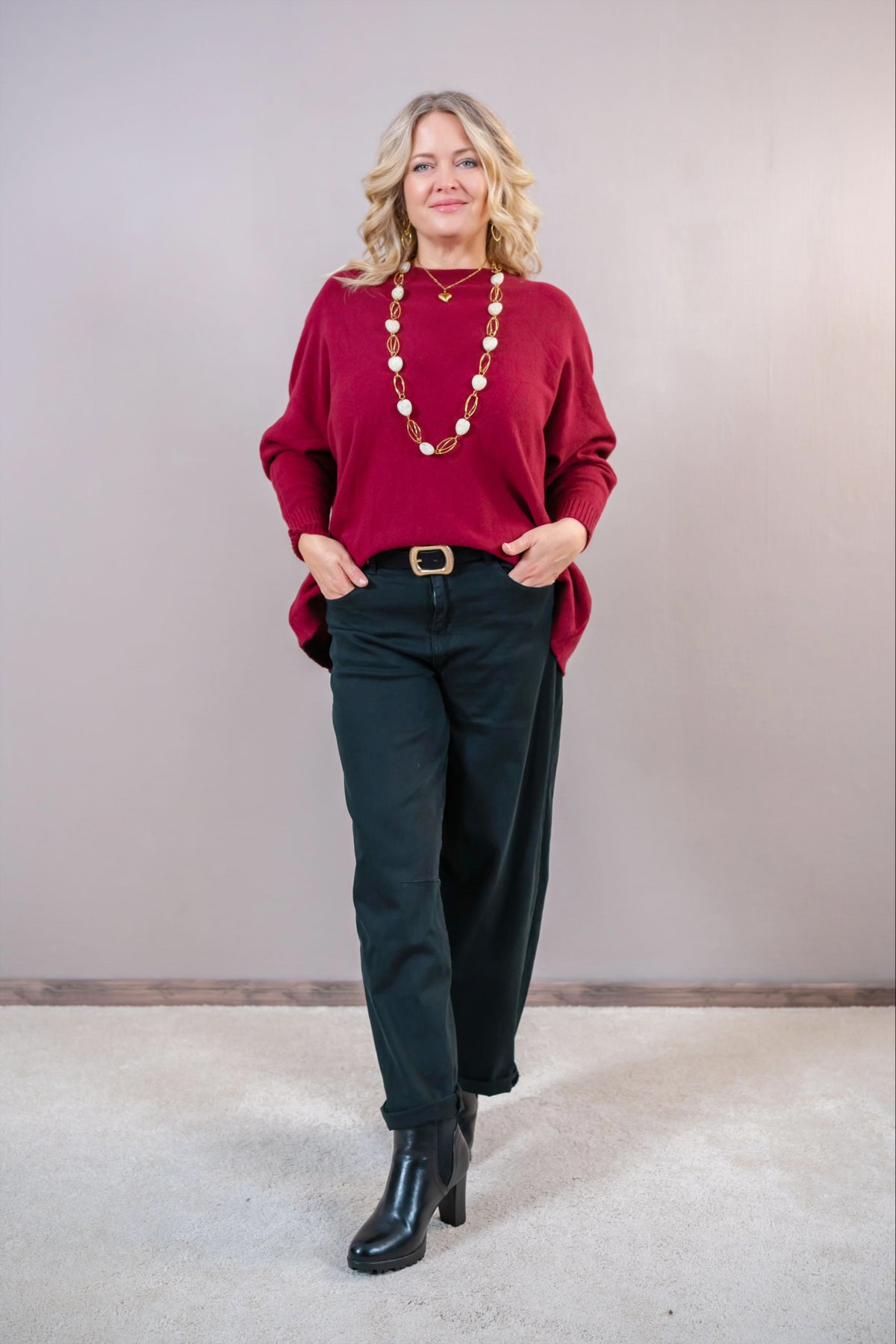 Oversize-Feinstrickpullover, bordeaux