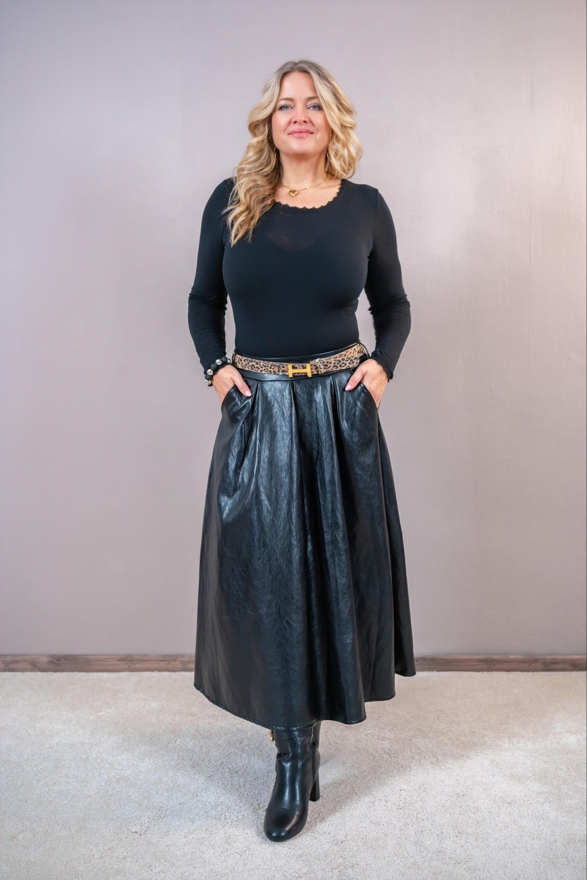 Maxirock in Leder-Optik, schwarz