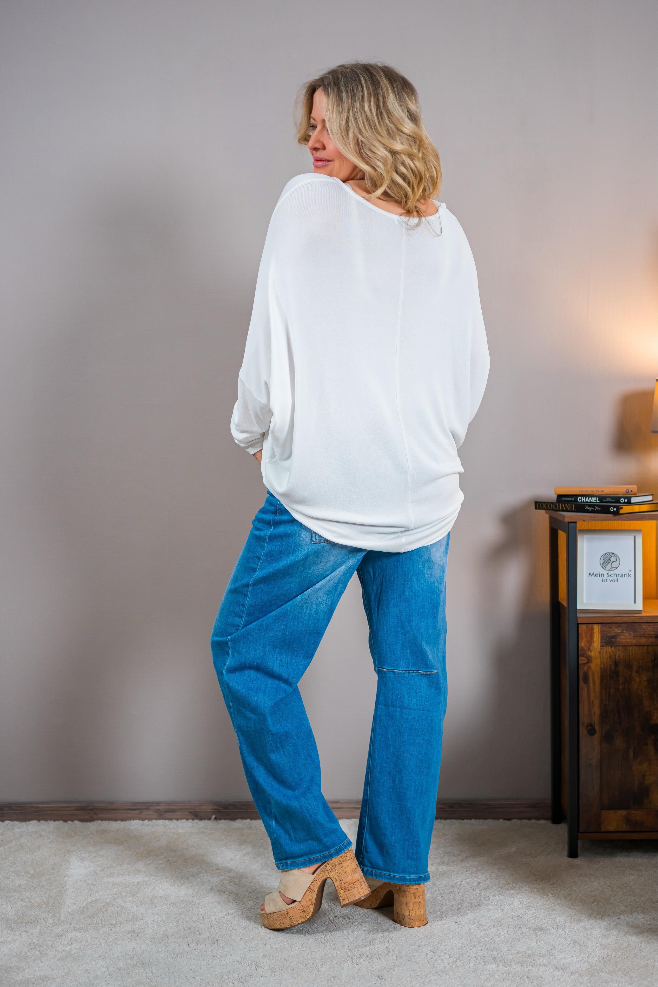 Oversize Shirt mit Fledermausärmel und Rollermotiv, off-white