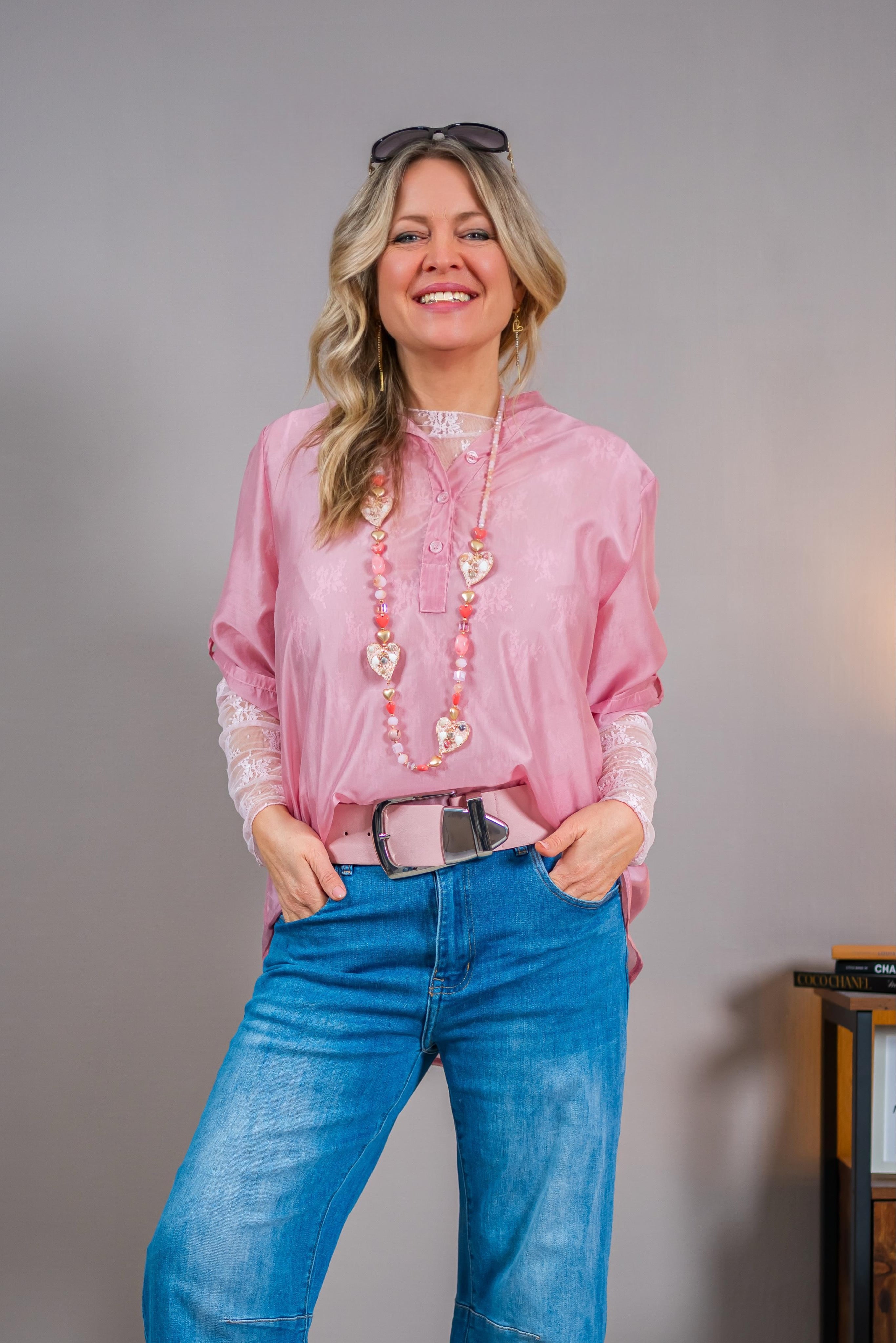 Leichte Bluse mit Kurzarm, altrosé