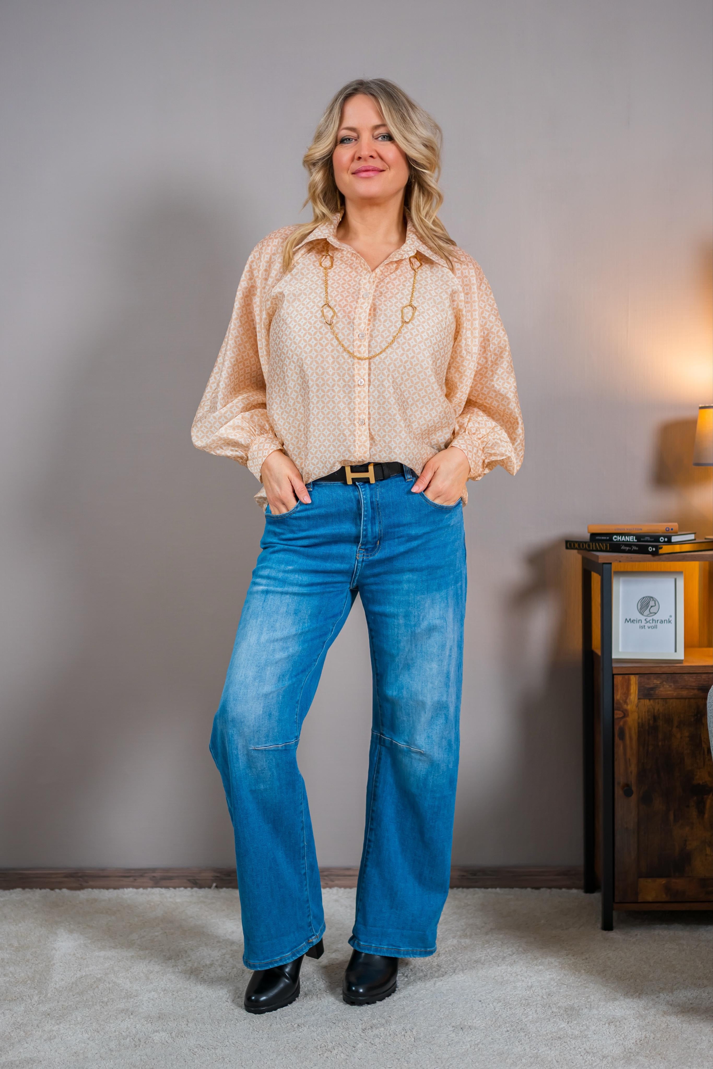 Bluse mit zartem Ornament Muster, creme-beige