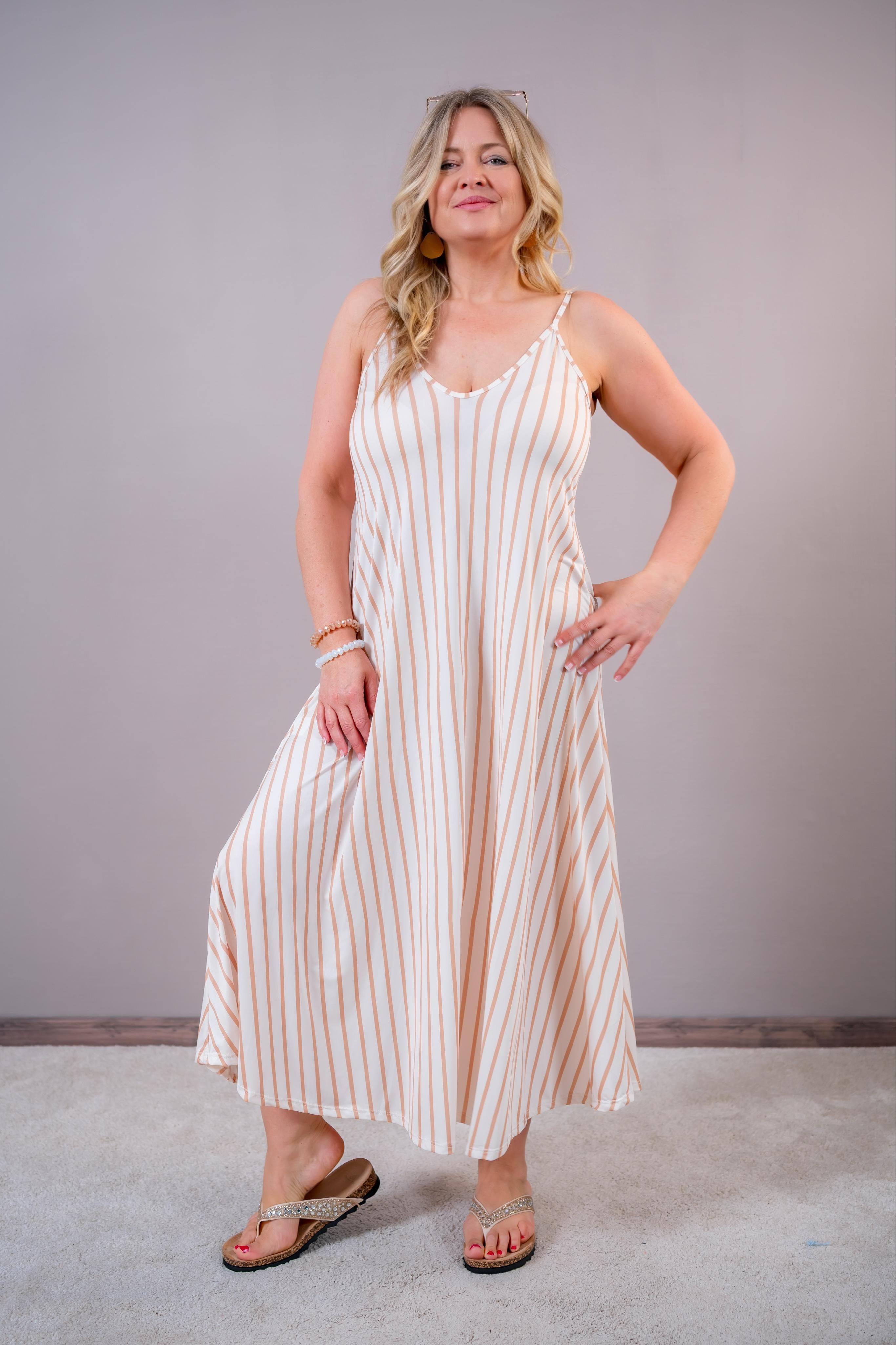 Langes Sommerkleid mit Streifen, creme/beige