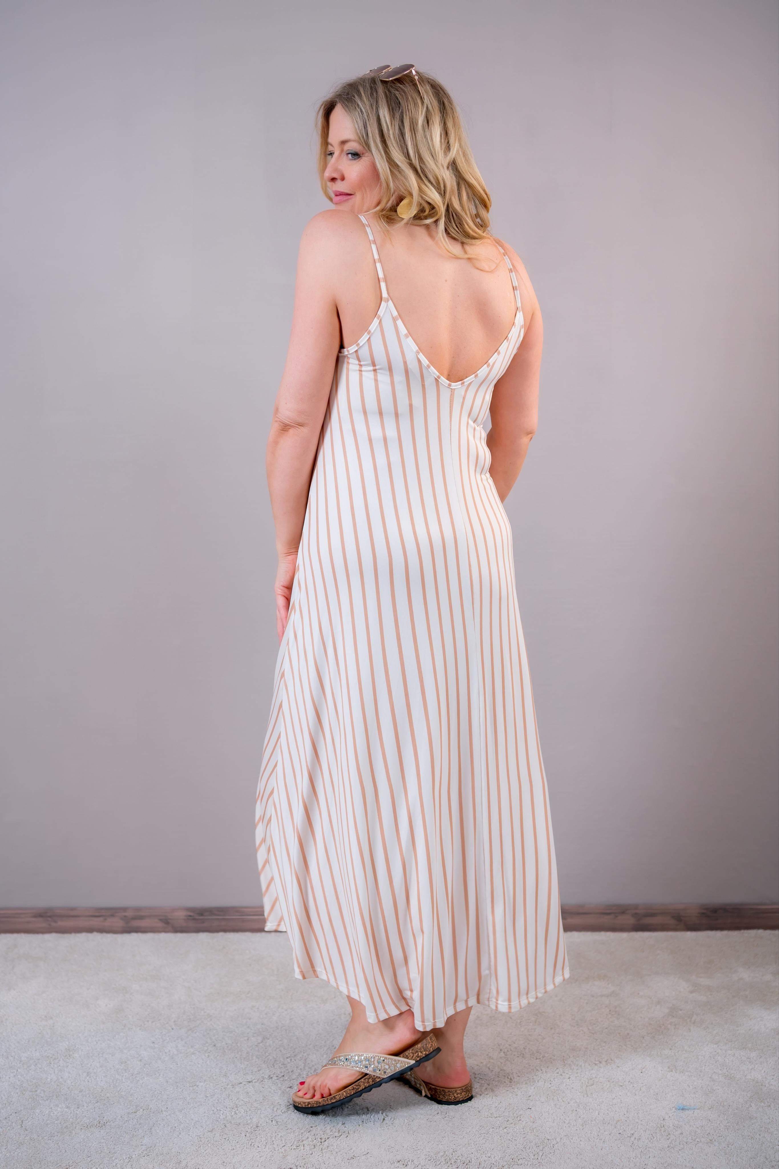 Langes Sommerkleid mit Streifen, creme/beige