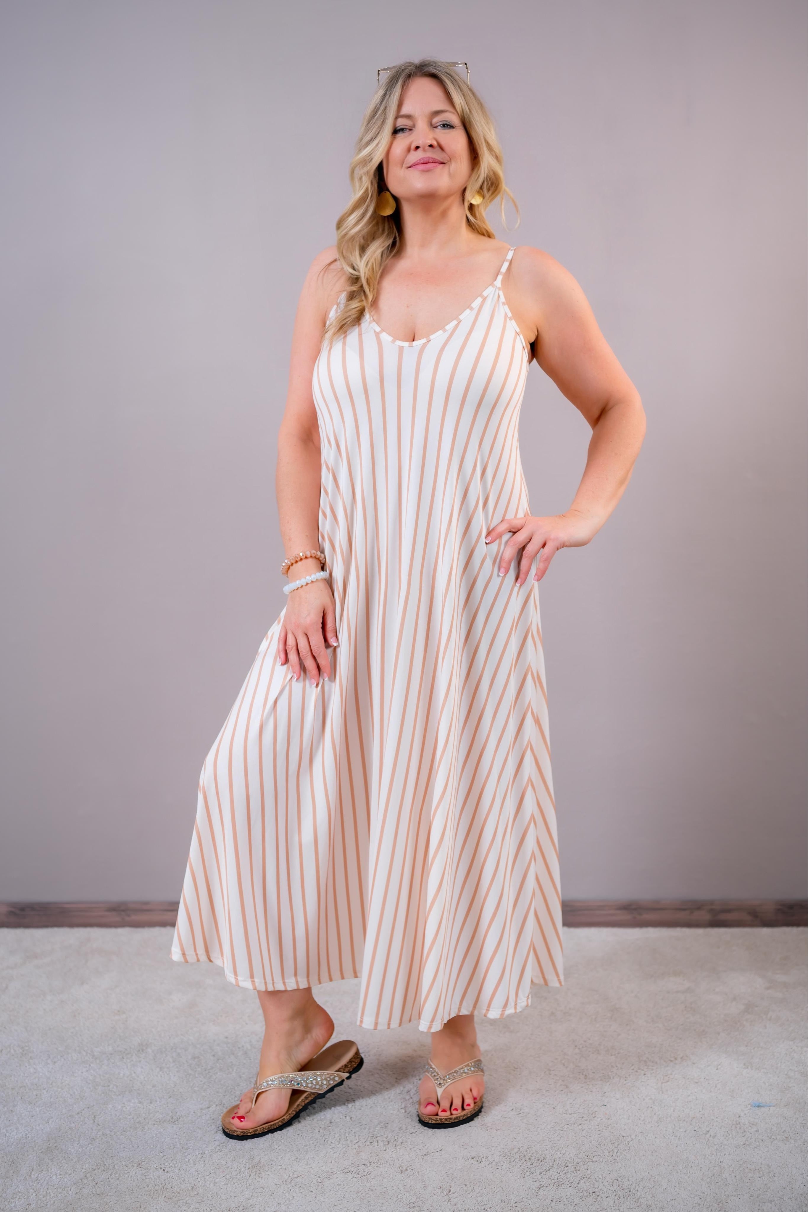 Langes Sommerkleid mit Streifen, creme/beige