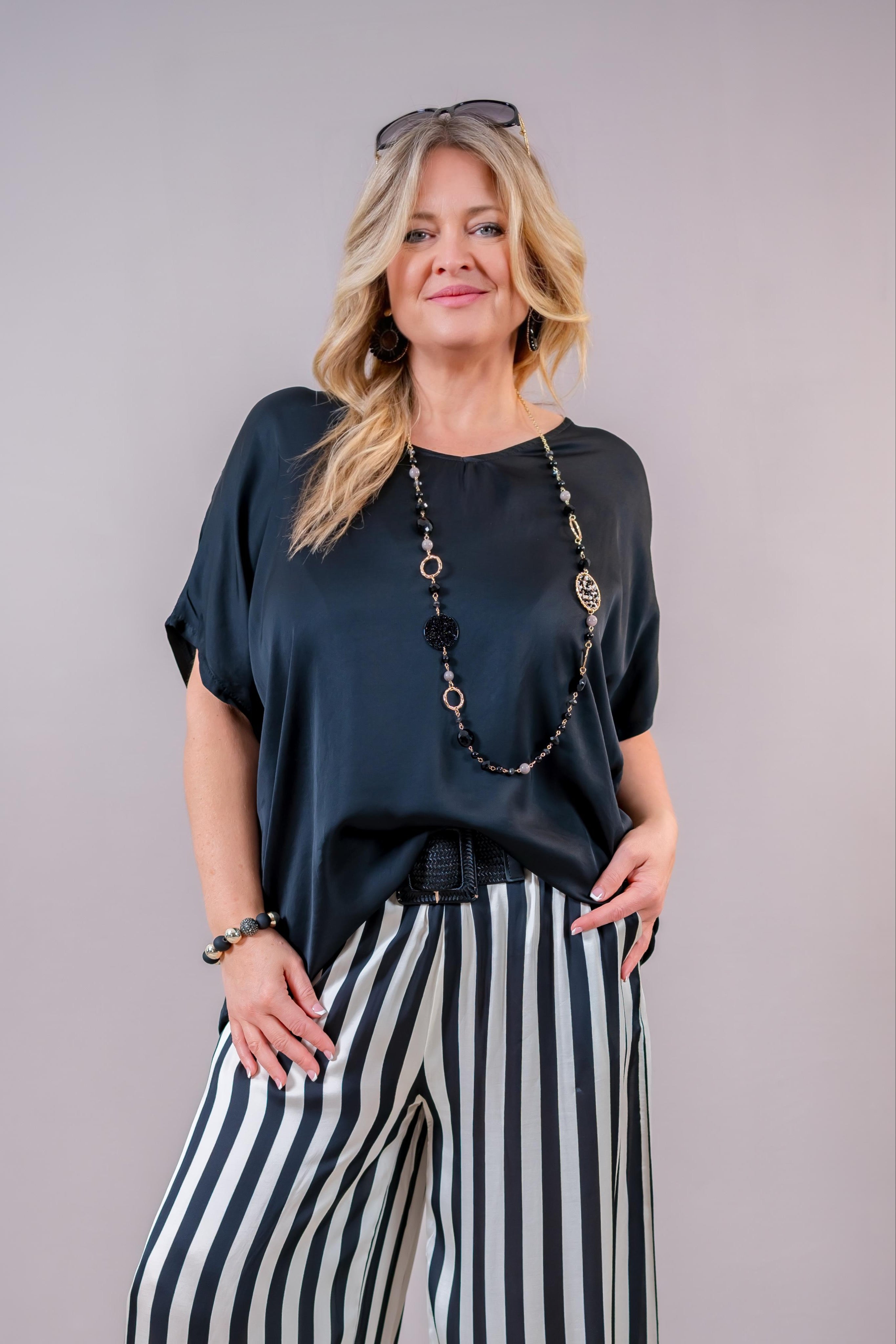 Leichtes Oversize Blusen-Shirt, schwarz