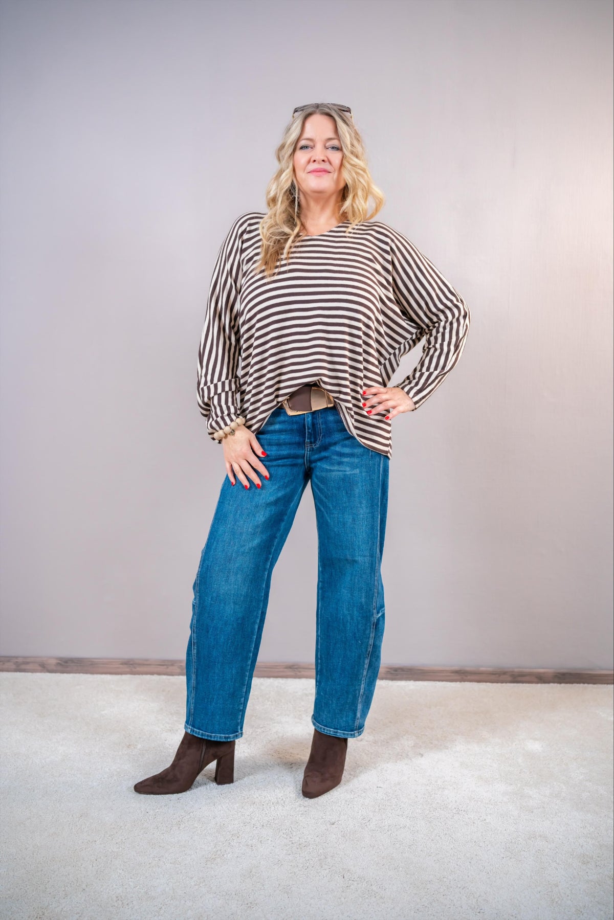 Oversize Pullover „Stripe Love“, braun/creme