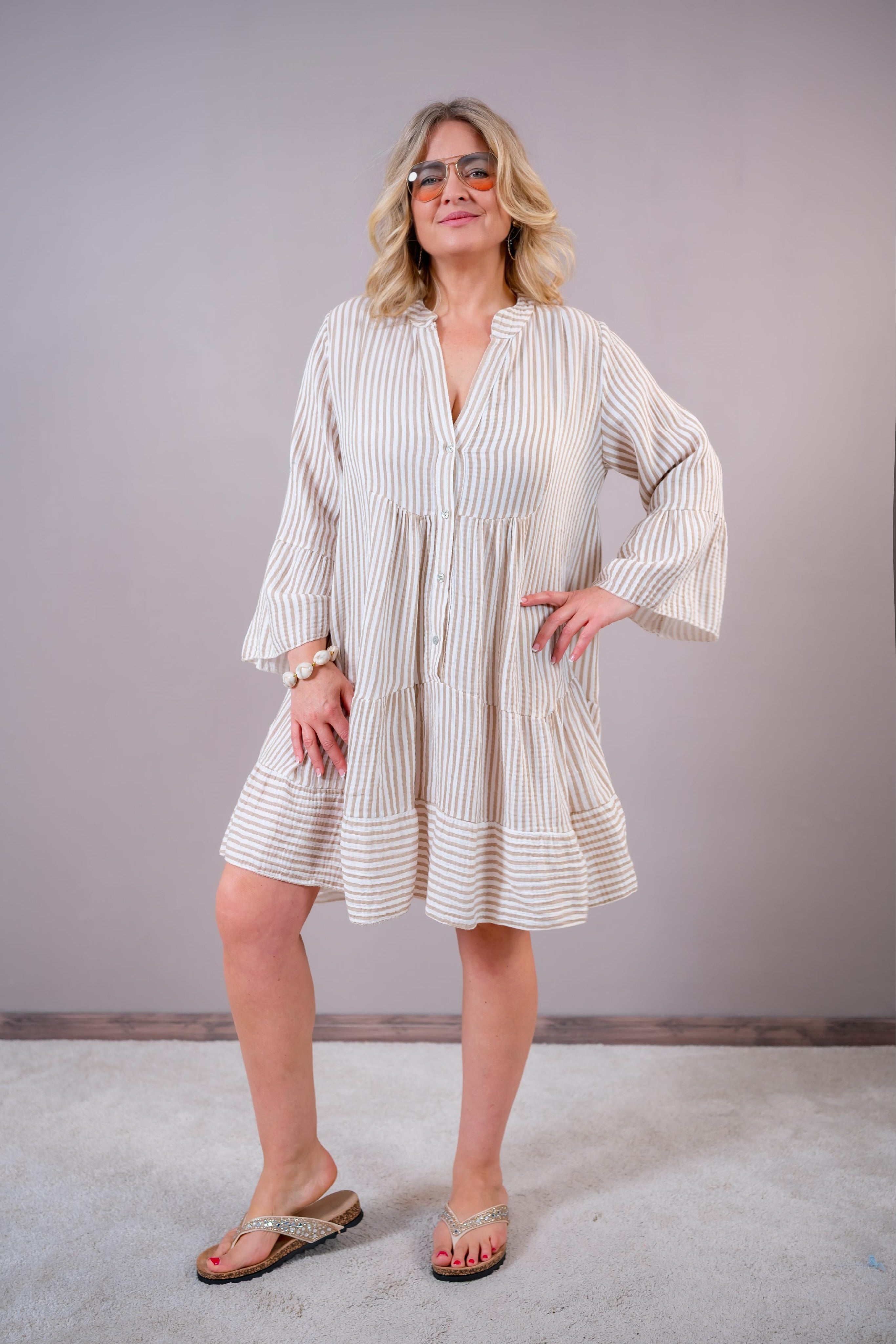 Musselin Tunika Kleid, creme/beige