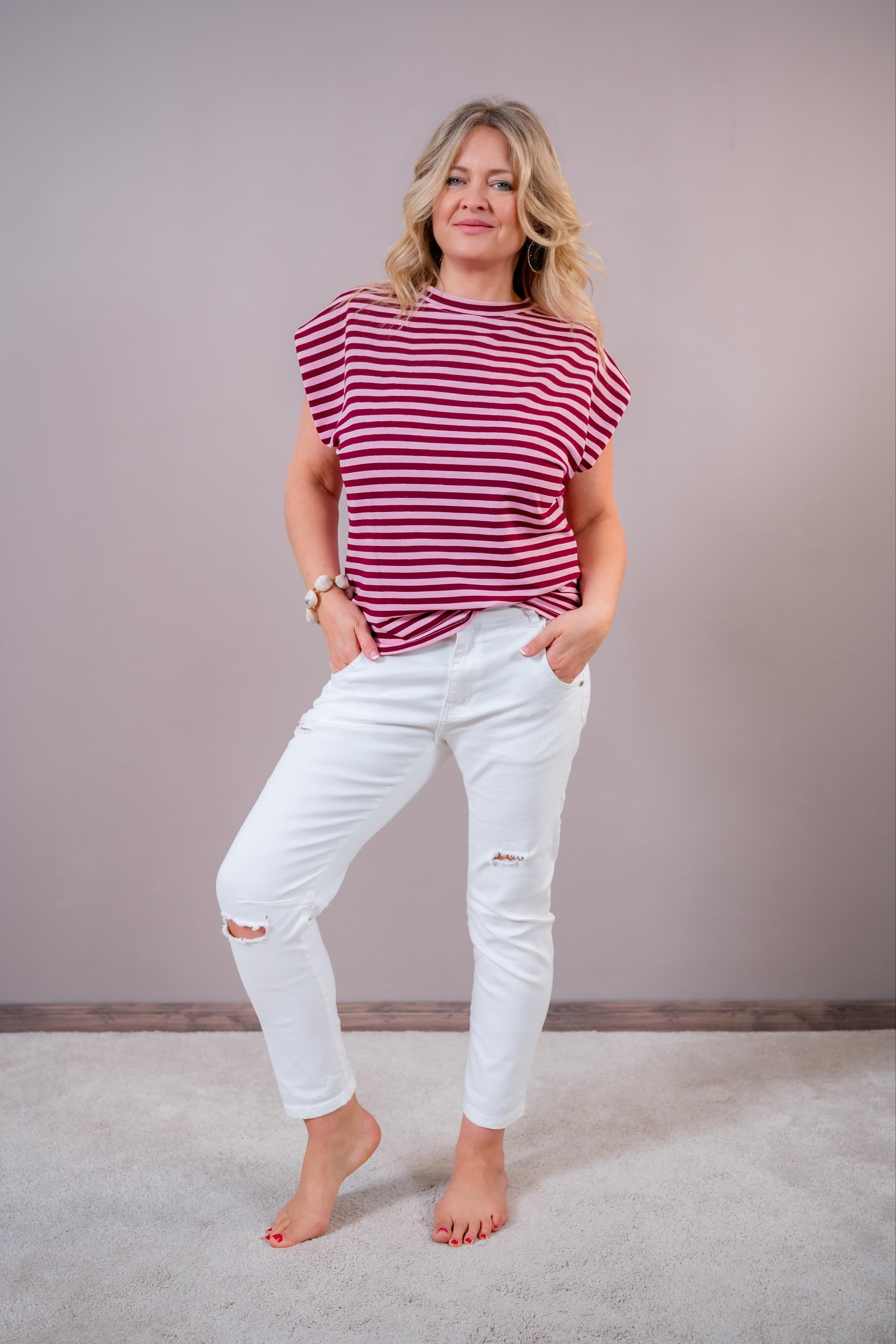 Stylisches gestreiftes Shirt, weinrot/rosa