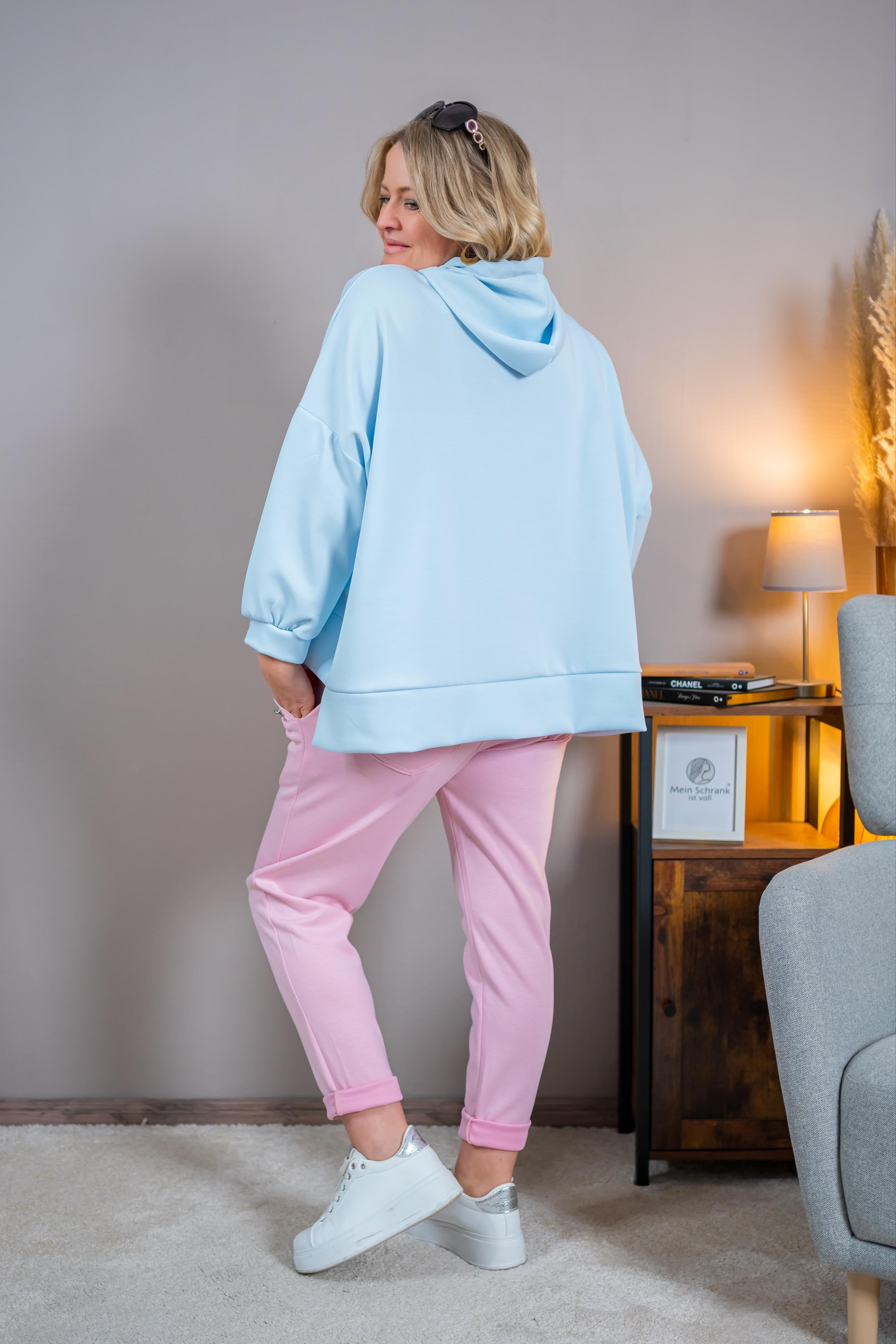 Leichter Hoodie mit Flockprint, himmelblau