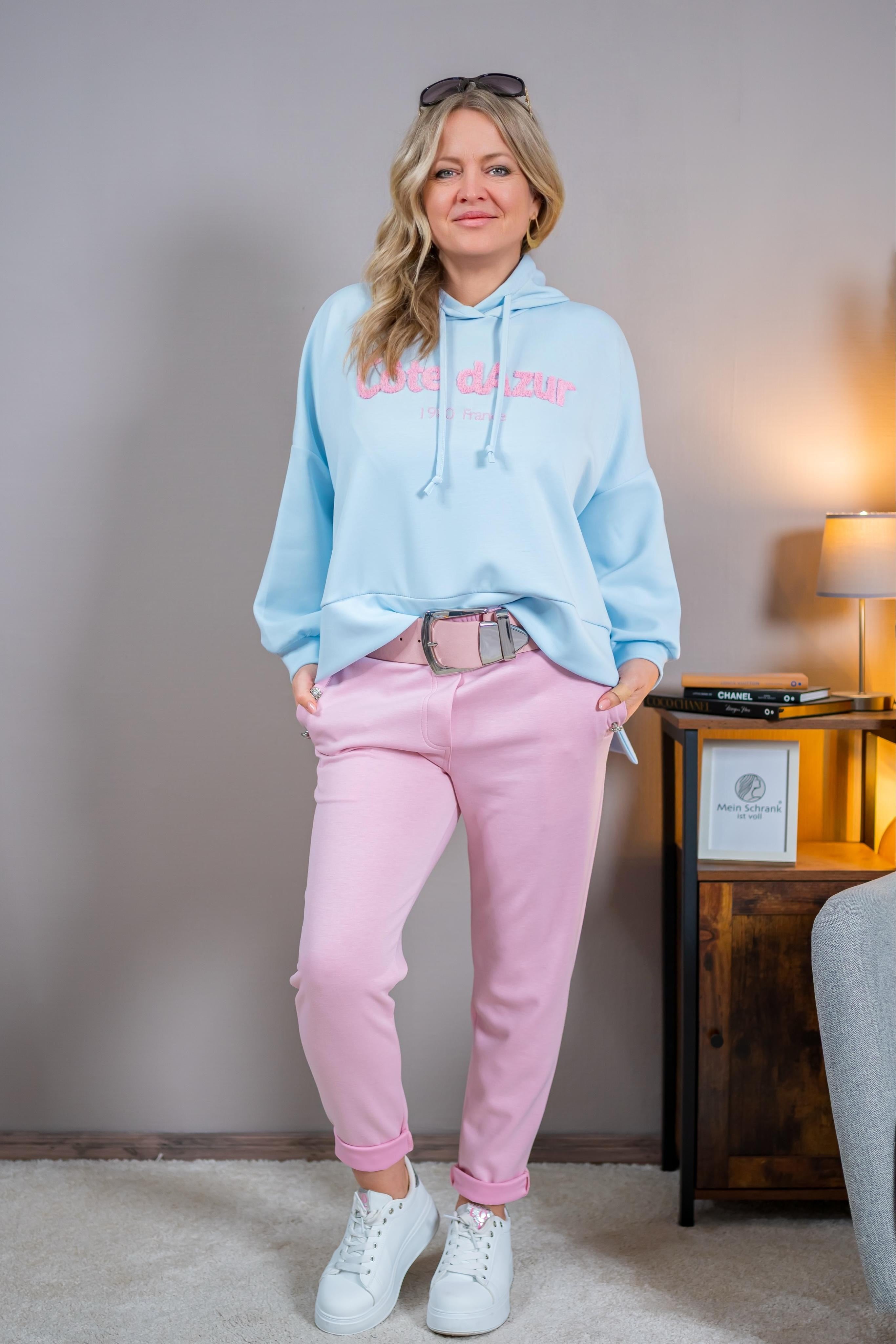 Leichter Hoodie mit Flockprint, himmelblau