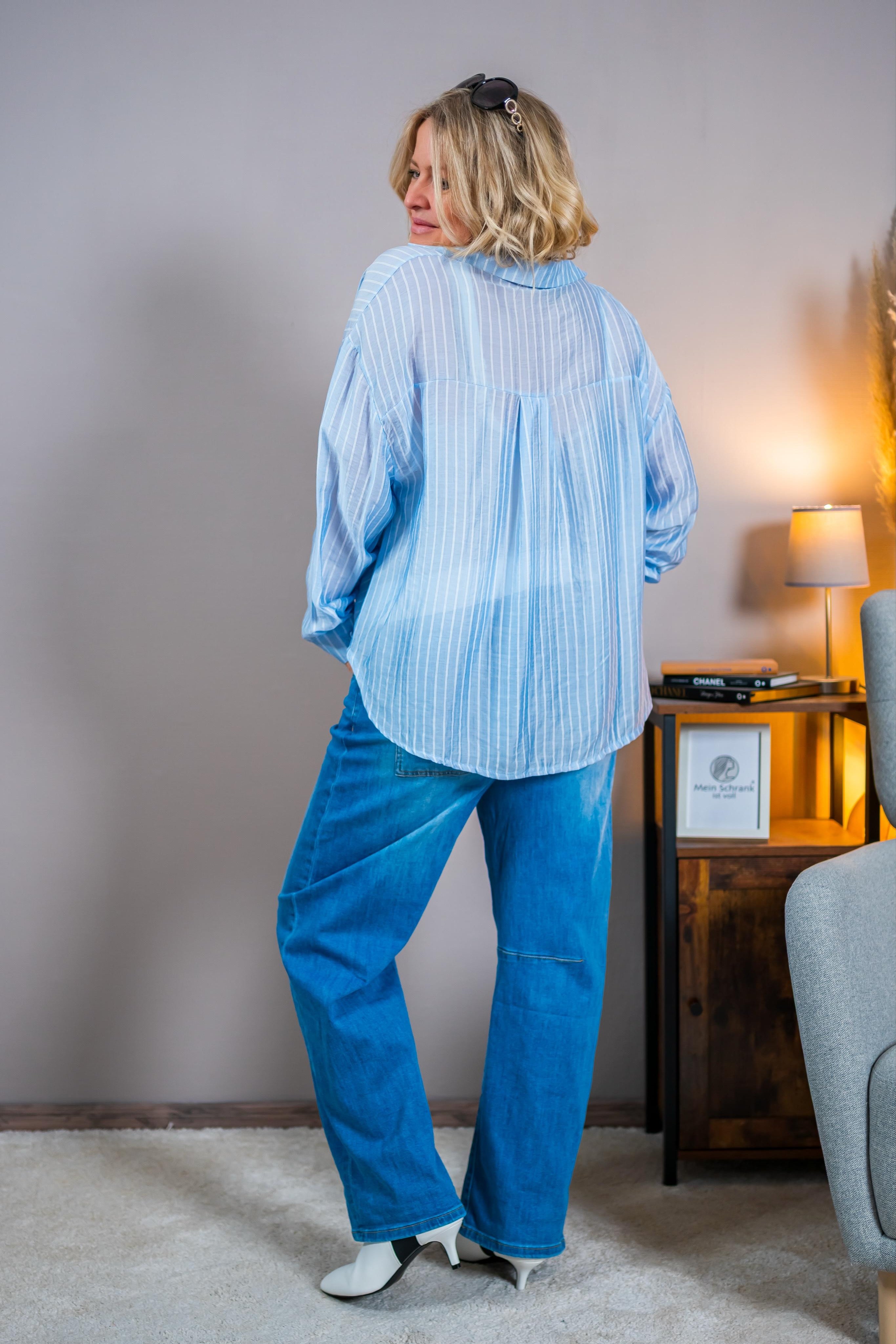 Gestreifte Crop-Knotenbluse, blau/weiß