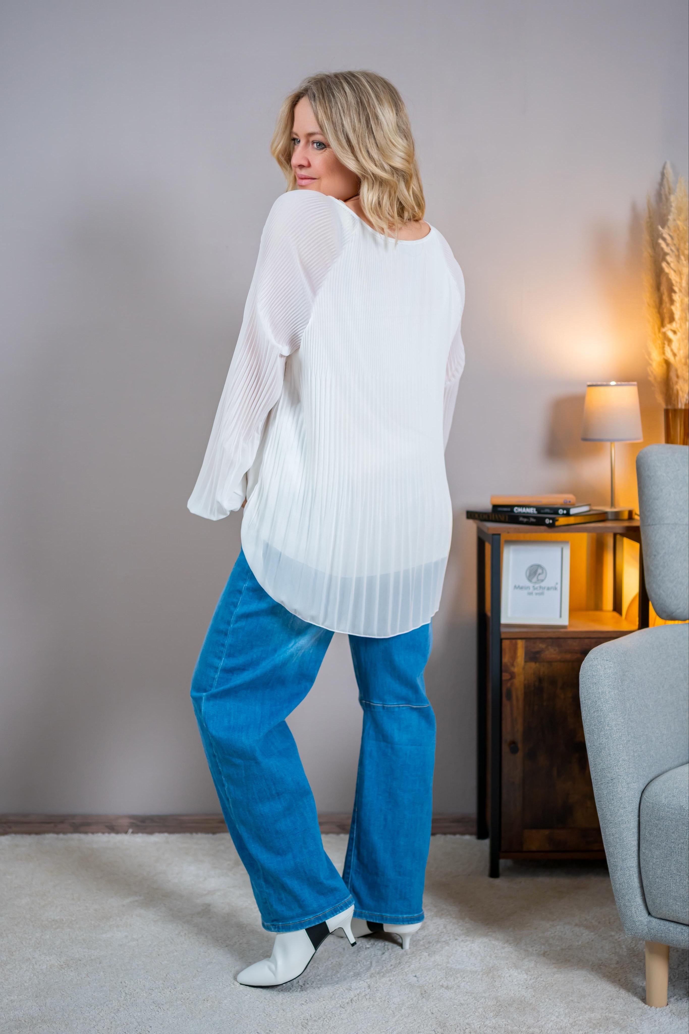 Plissee-Bluse, weiß