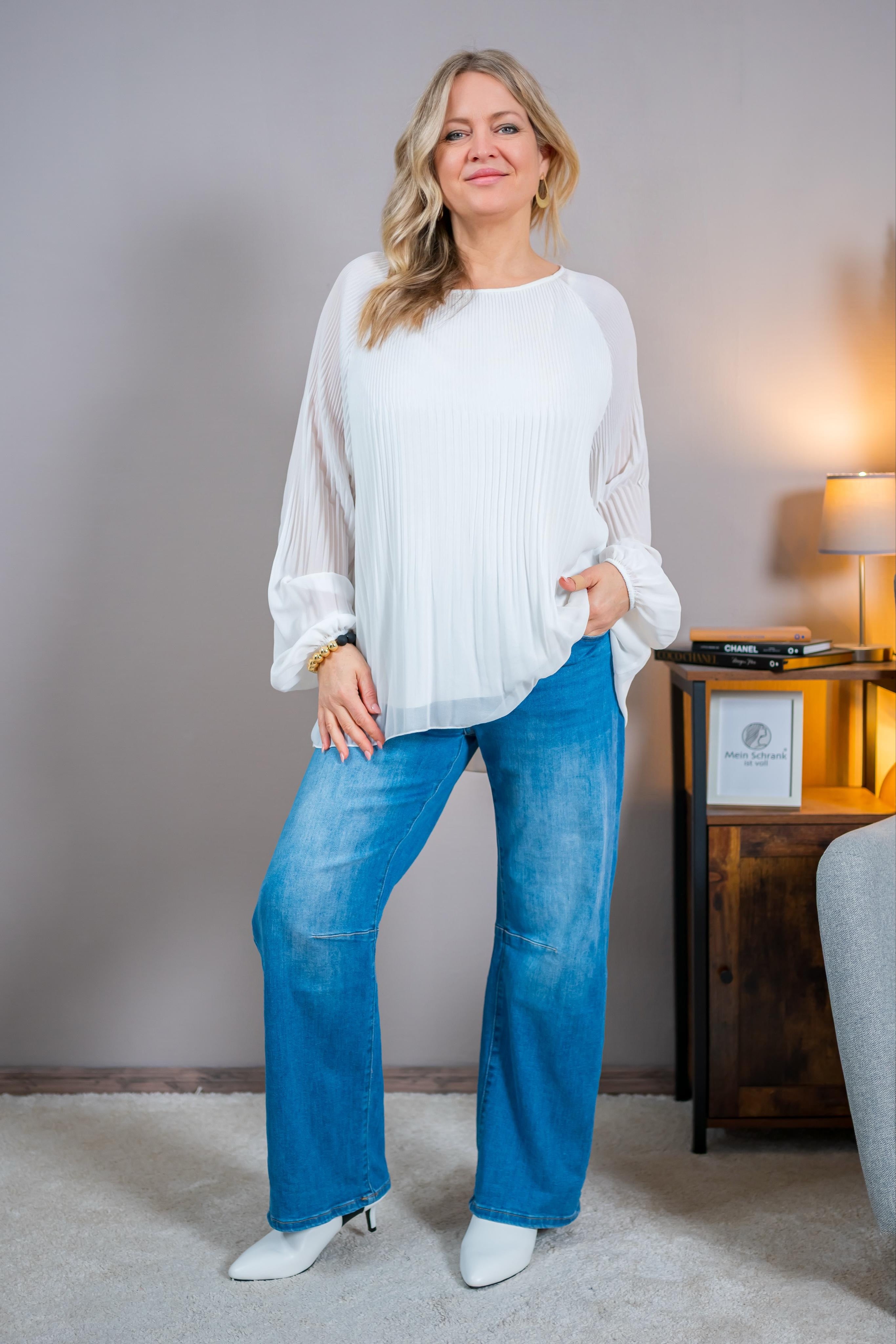 Plissee-Bluse, weiß