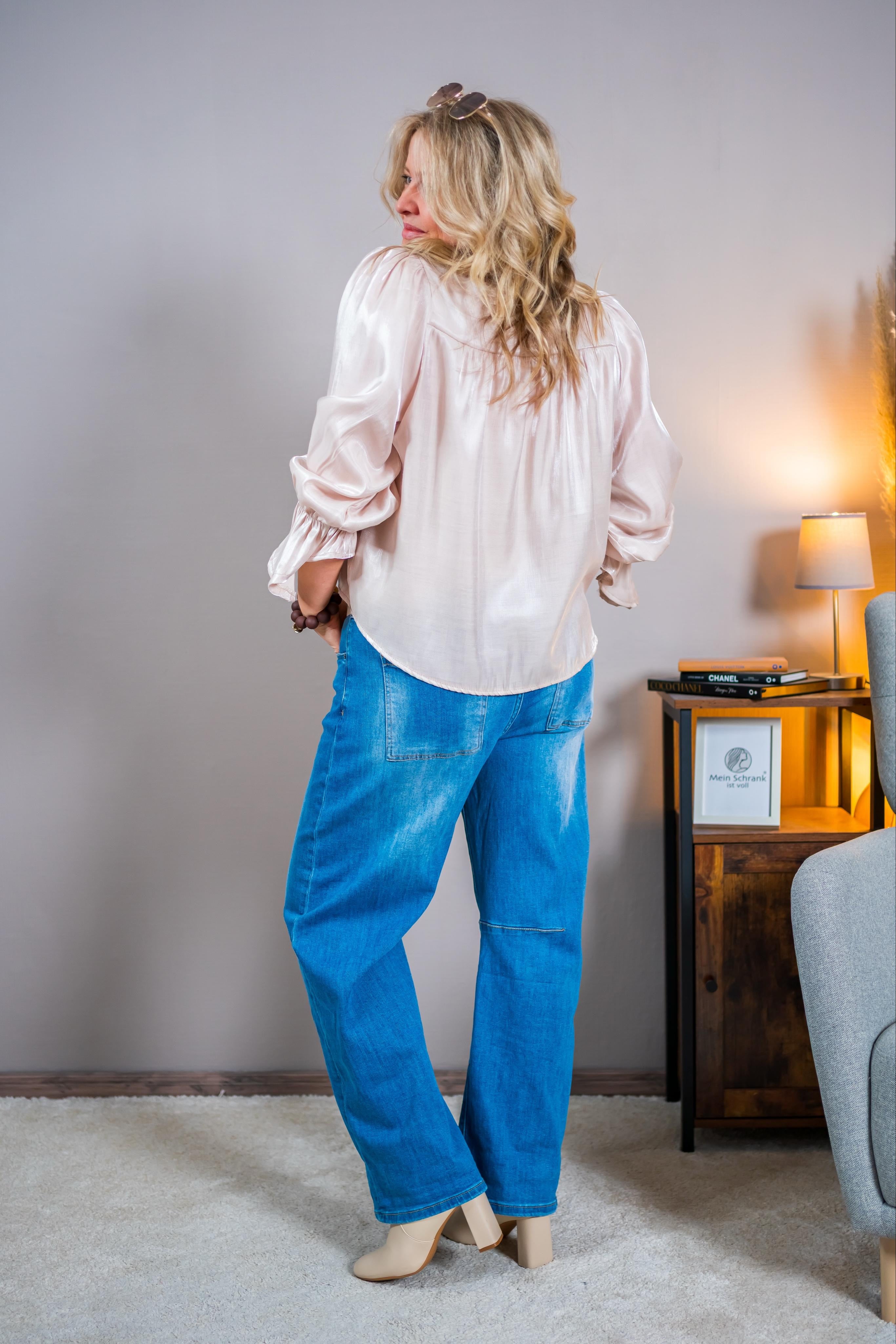 Glänzende Bluse mit eleganten Details, rosé-schimmernd