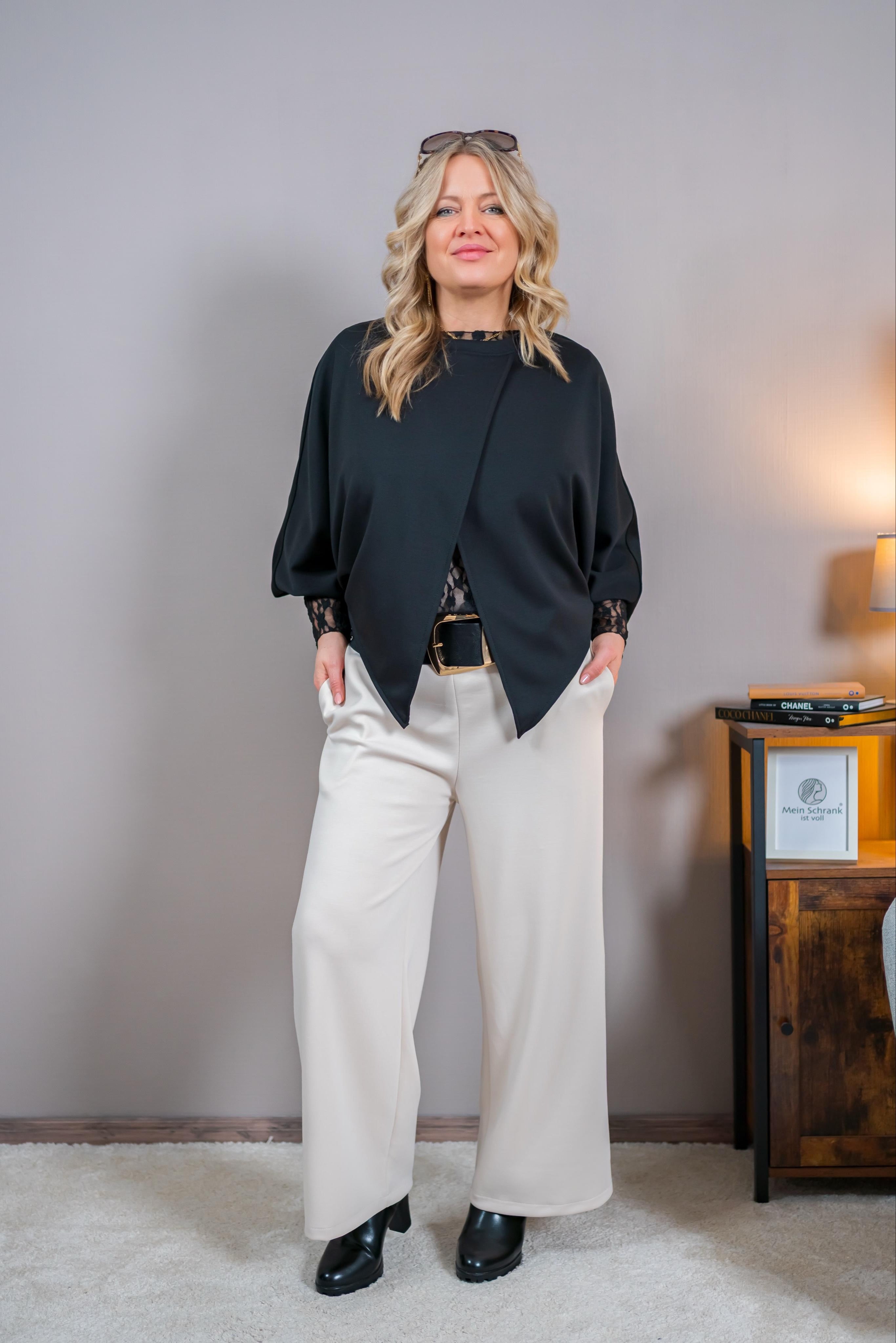 Weiche Hose mit weitem Bein, beige