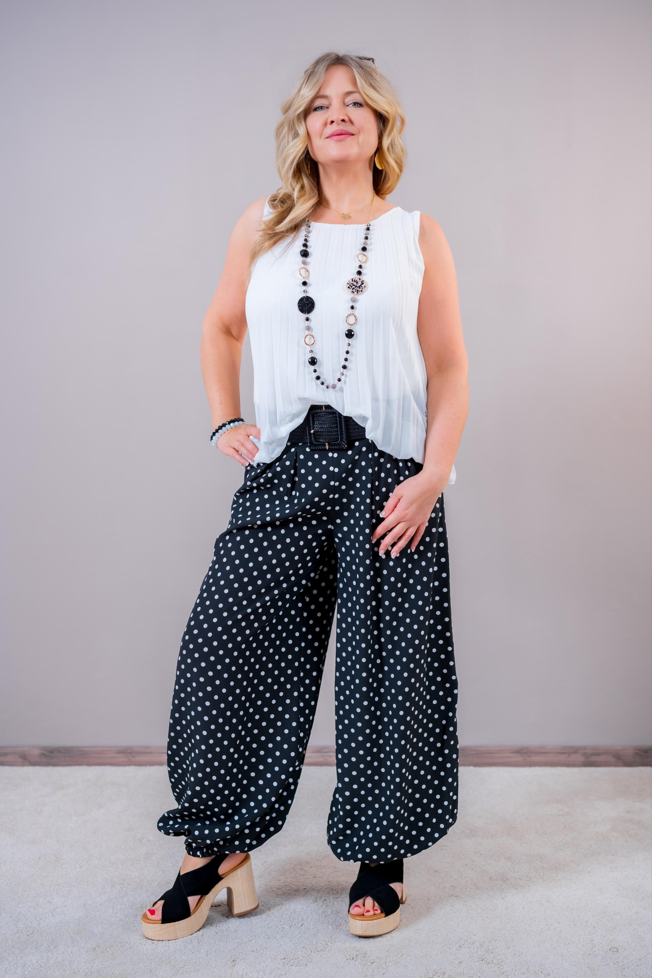 Leichte Hose mit Punkten, schwarz/weiß