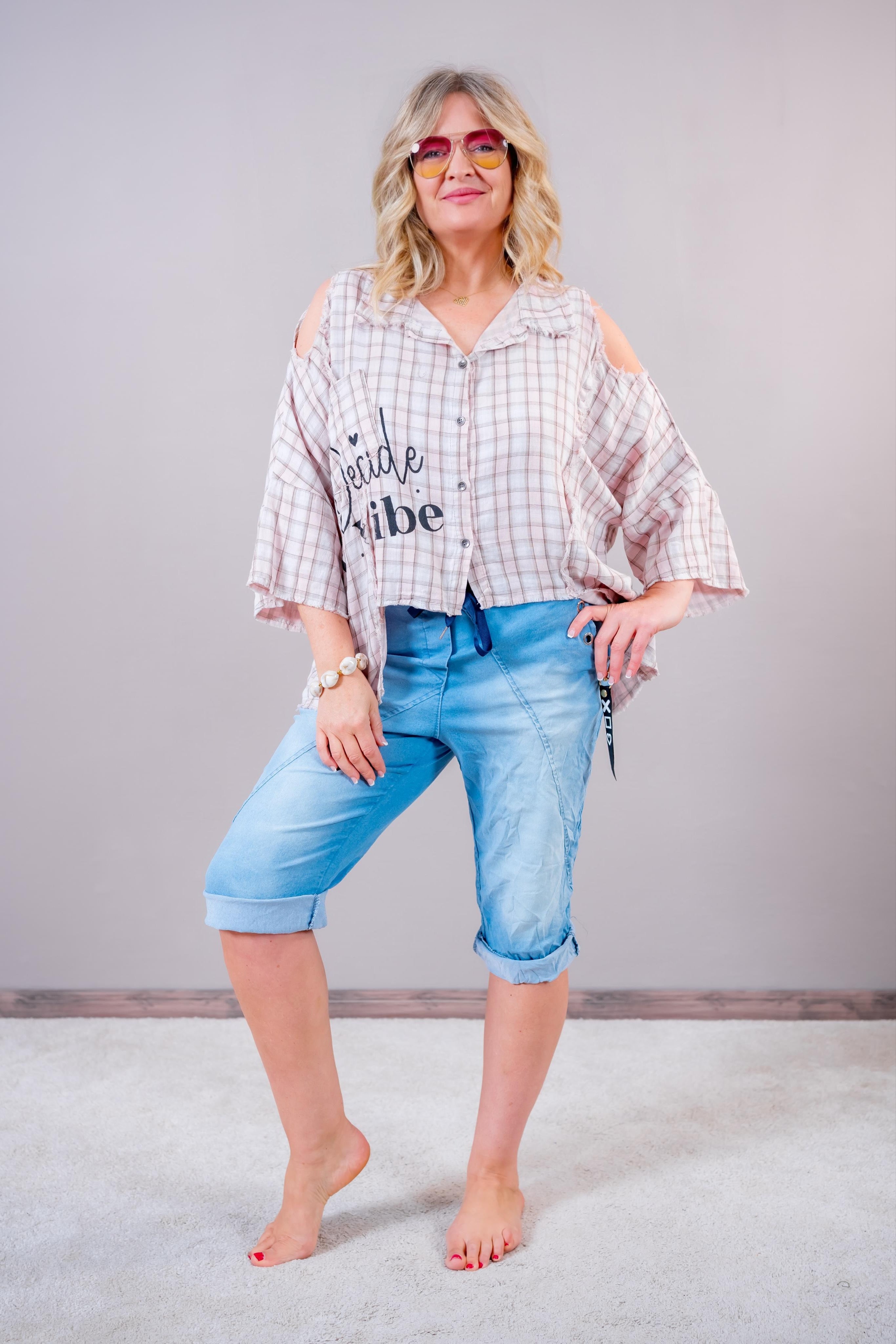 Karo-Bluse mit Cut-Outs, rosa