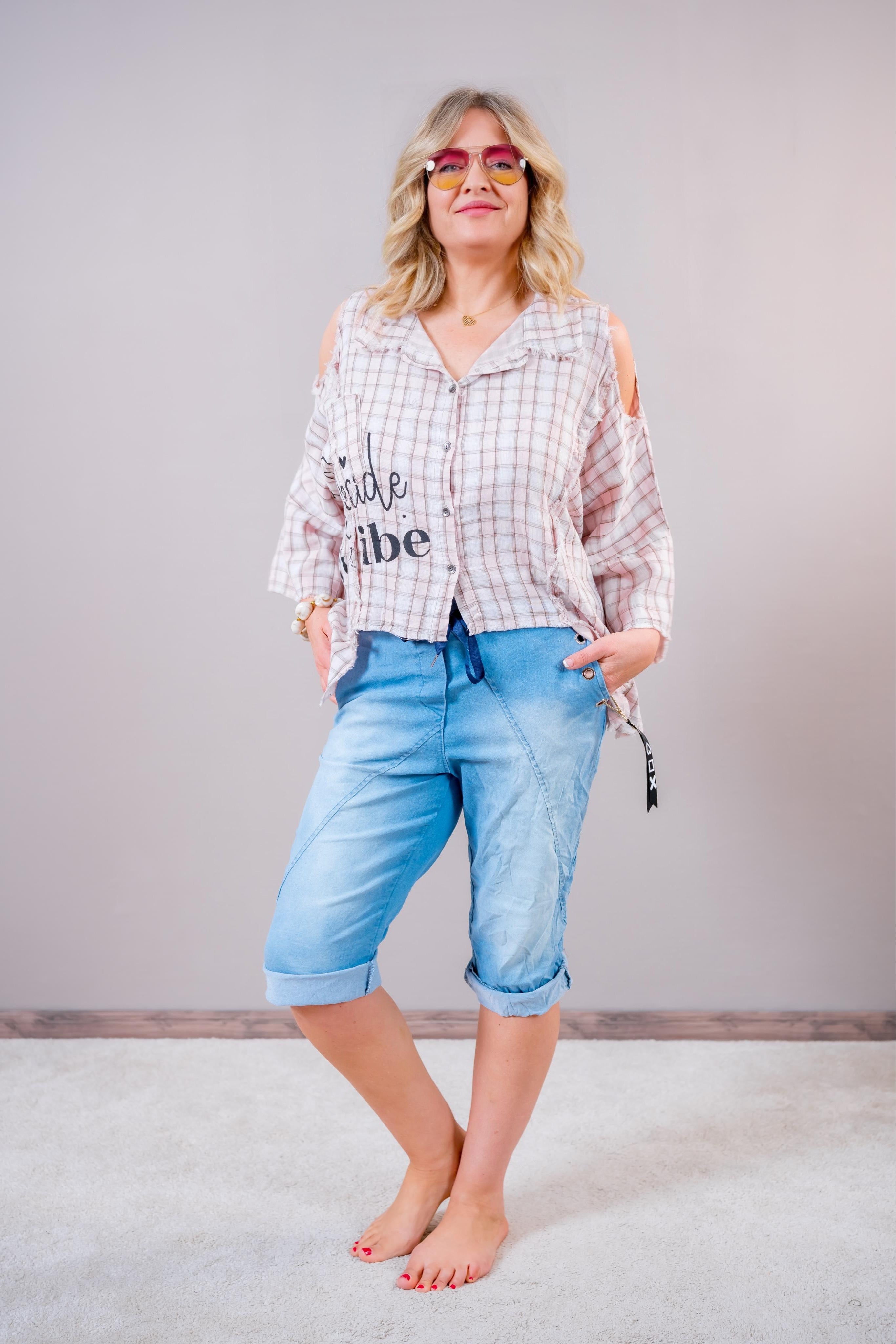 Karo-Bluse mit Cut-Outs, rosa