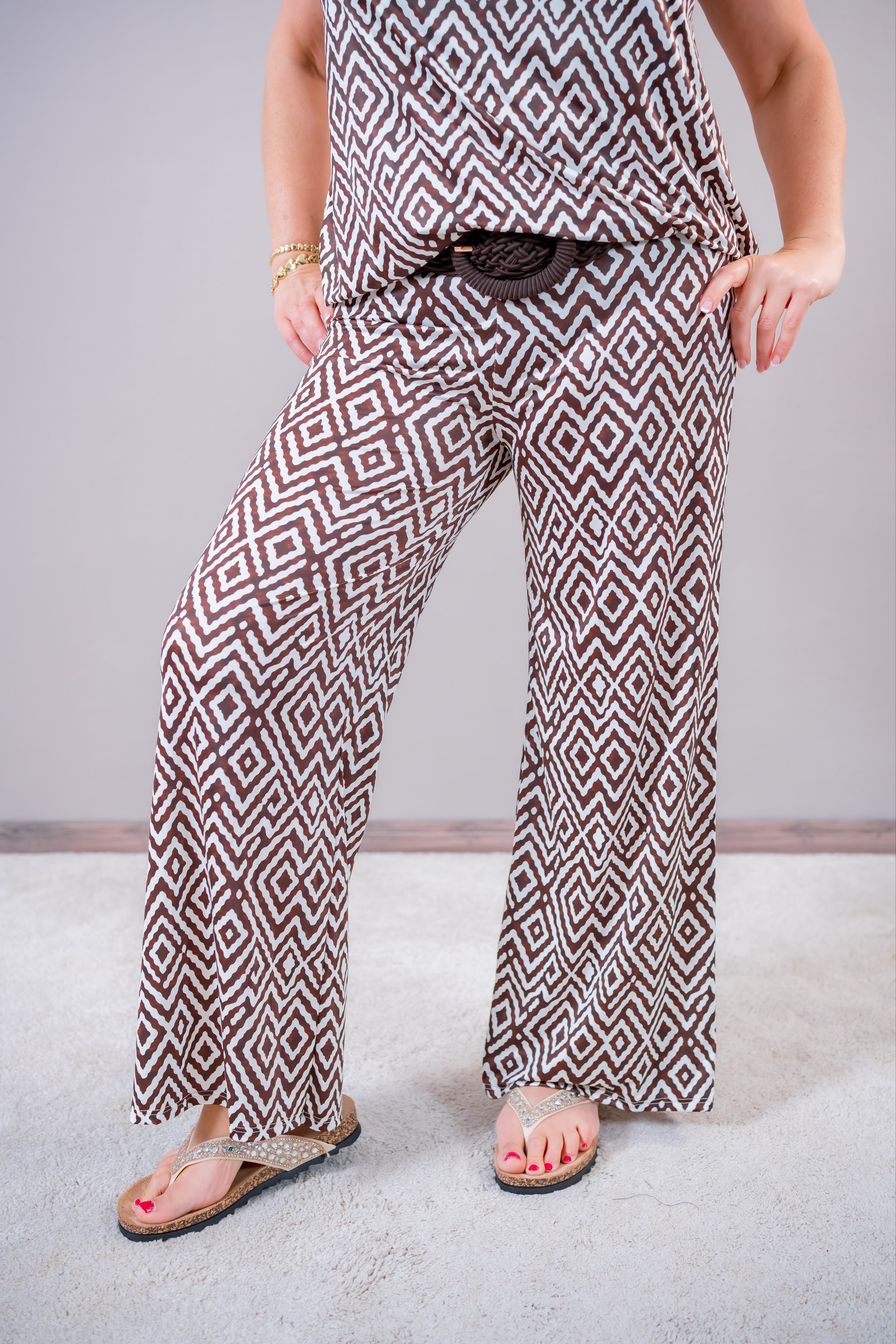 Weiche Hose mit Muster, braun/weiß
