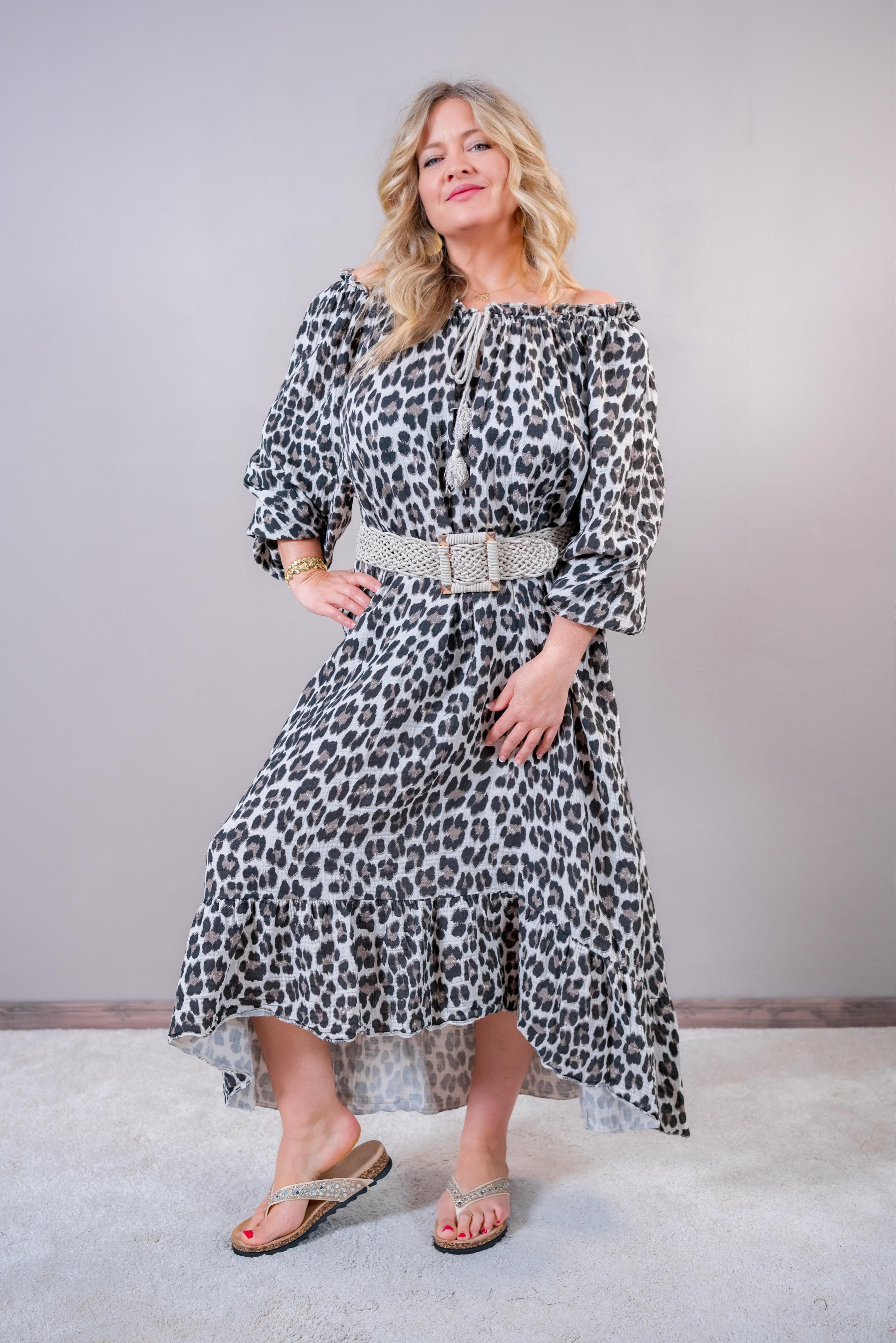 Langes Leo-Kleid, beige