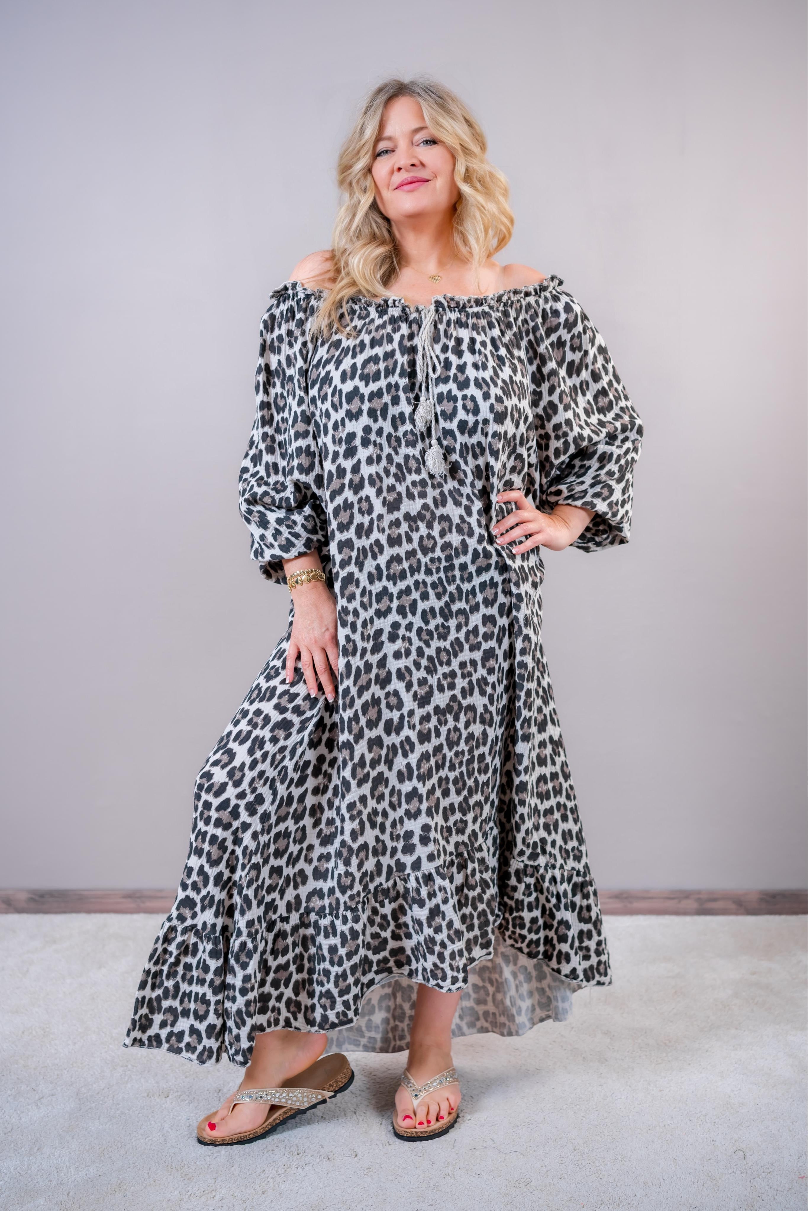 Langes Leo-Kleid, beige