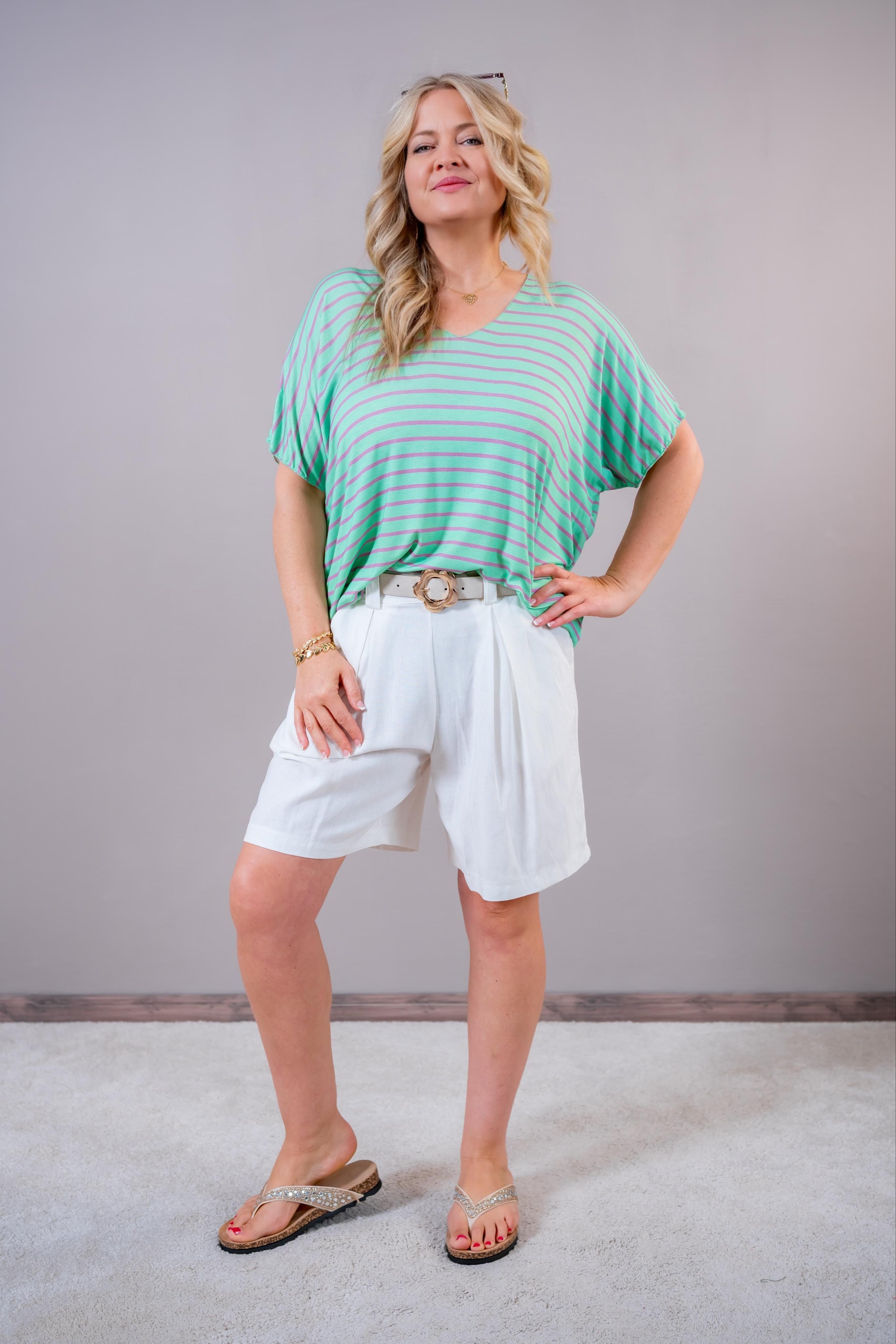 Fließendes Oversize Shirt mit Streifen, grün/violett