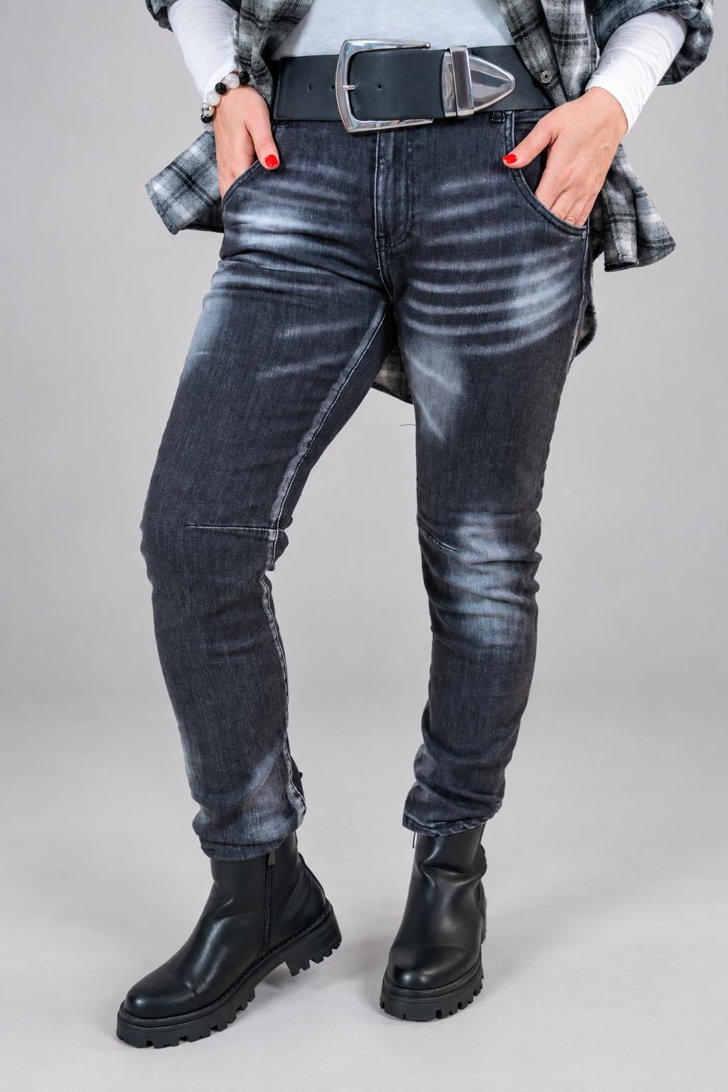 Slim Fit Jeans im Washed-Look, black