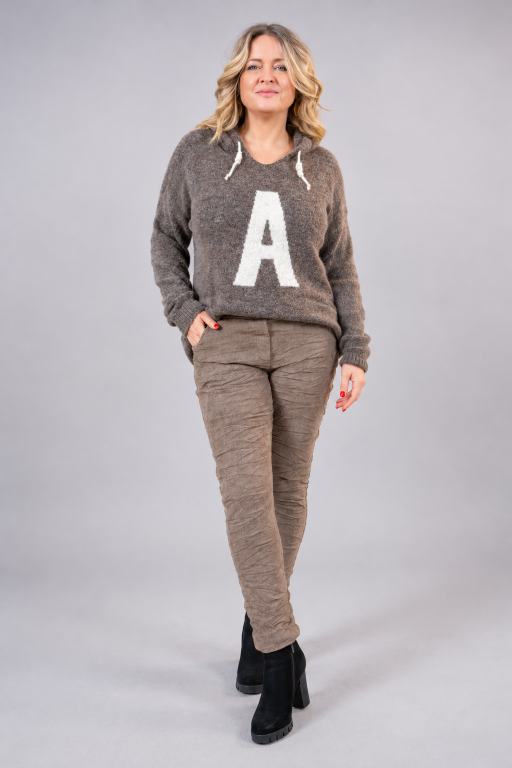 Leichter Strick Hoodie, braun
