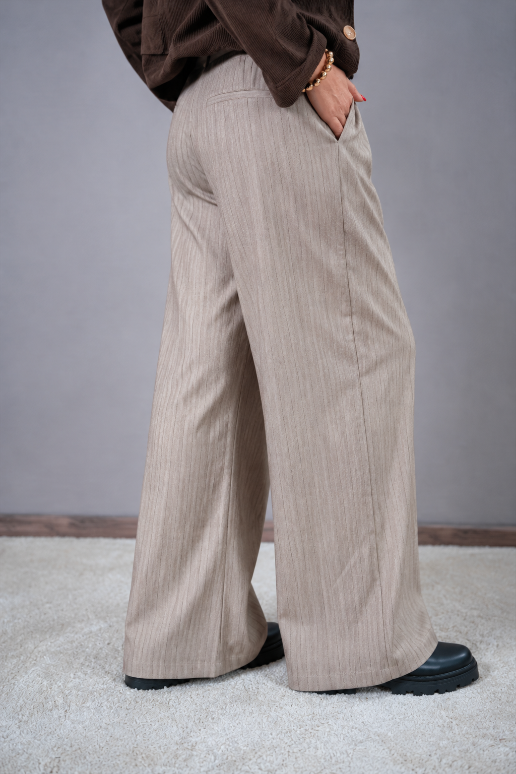 Palazzo-Hose mit Bundfalte, beige