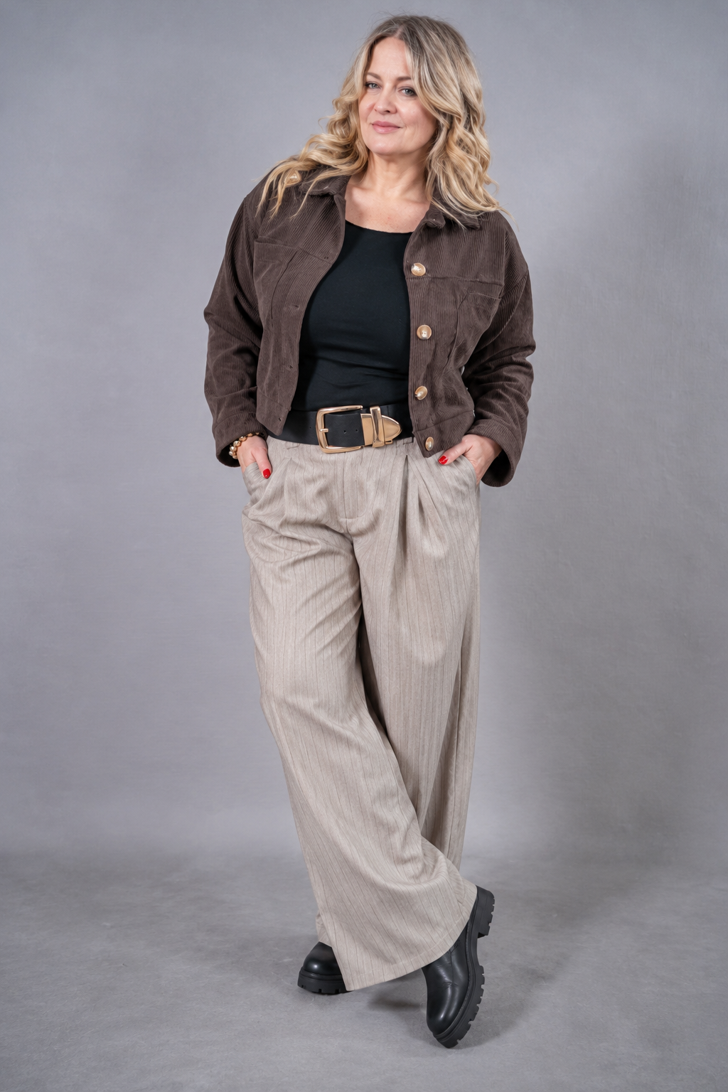Palazzo-Hose mit Bundfalte, beige