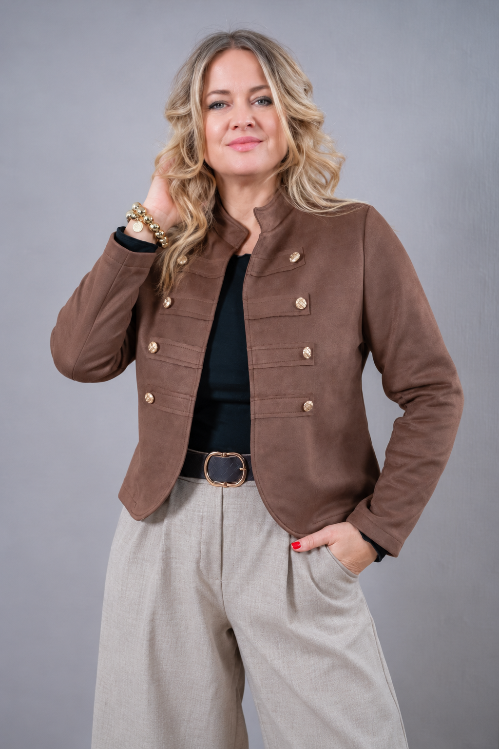 Jacke in Velourslederoptik, schokobraun
