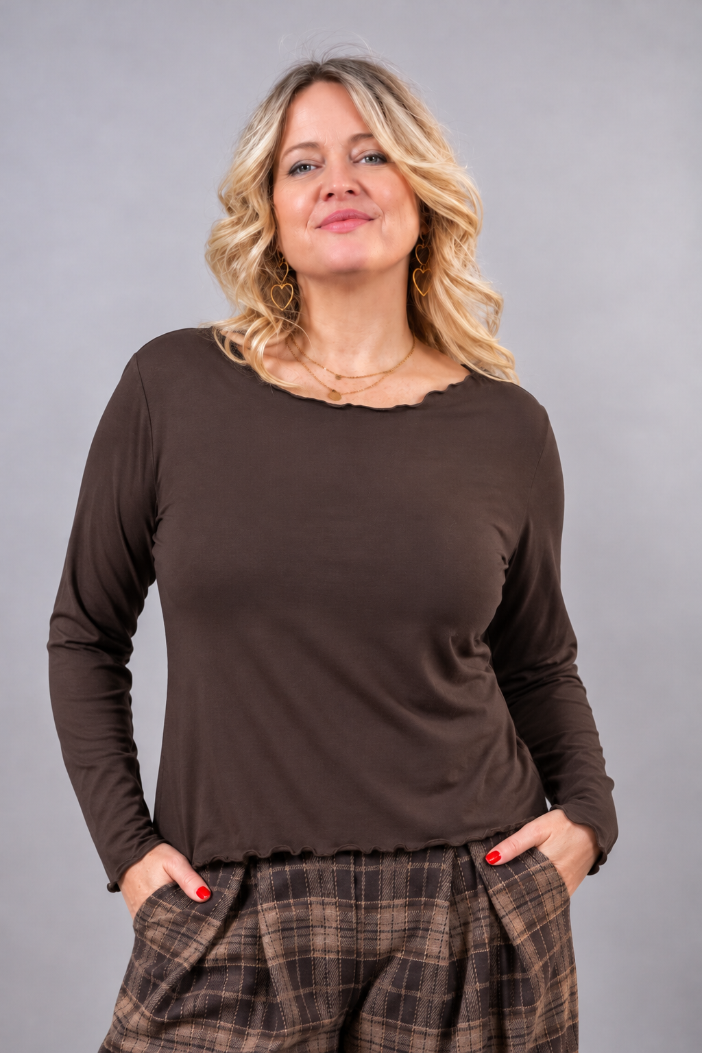 Langarmshirt, schokobraun