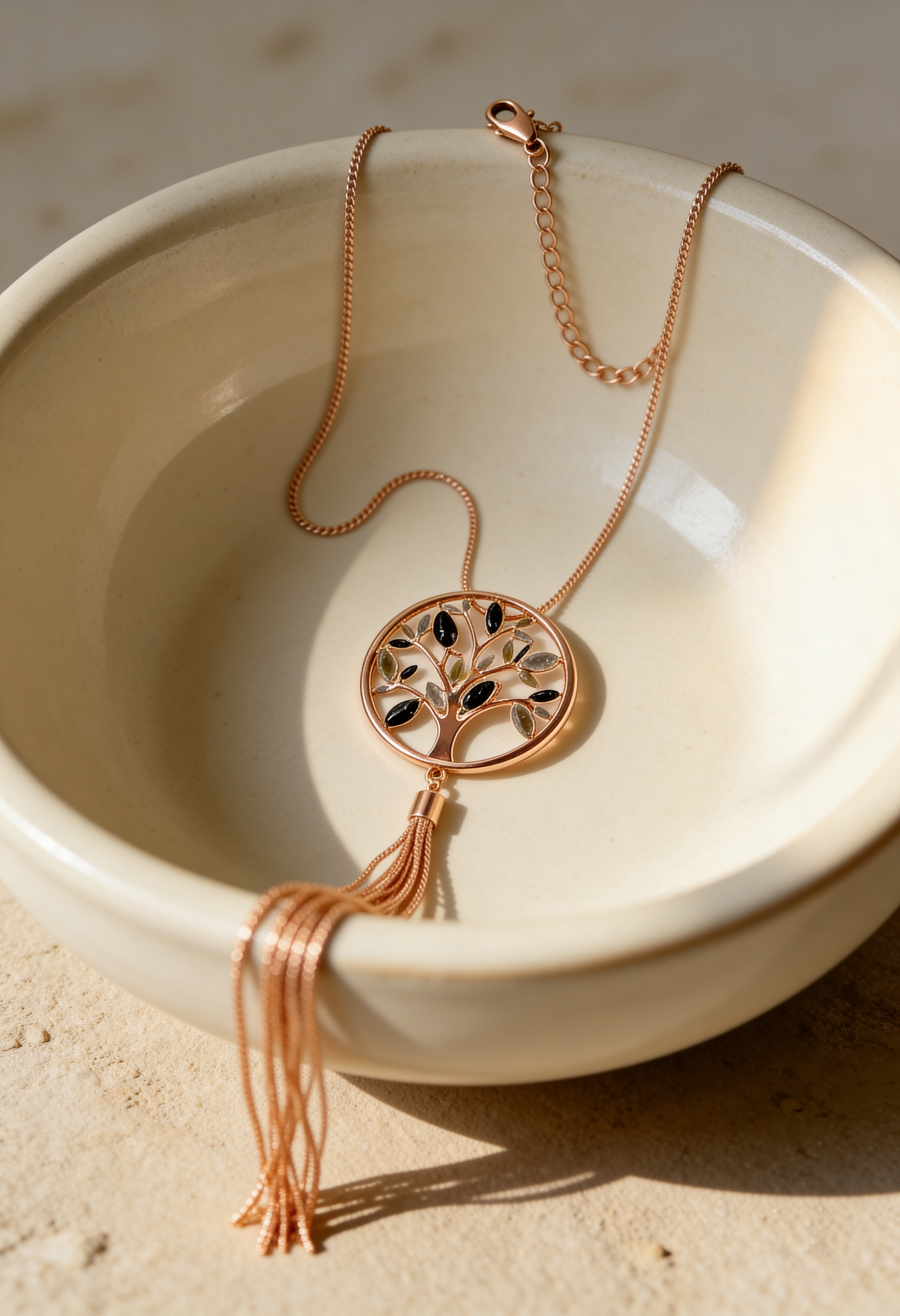 Elegante Halskette mit Lebensbaum-Anhänger, roségold