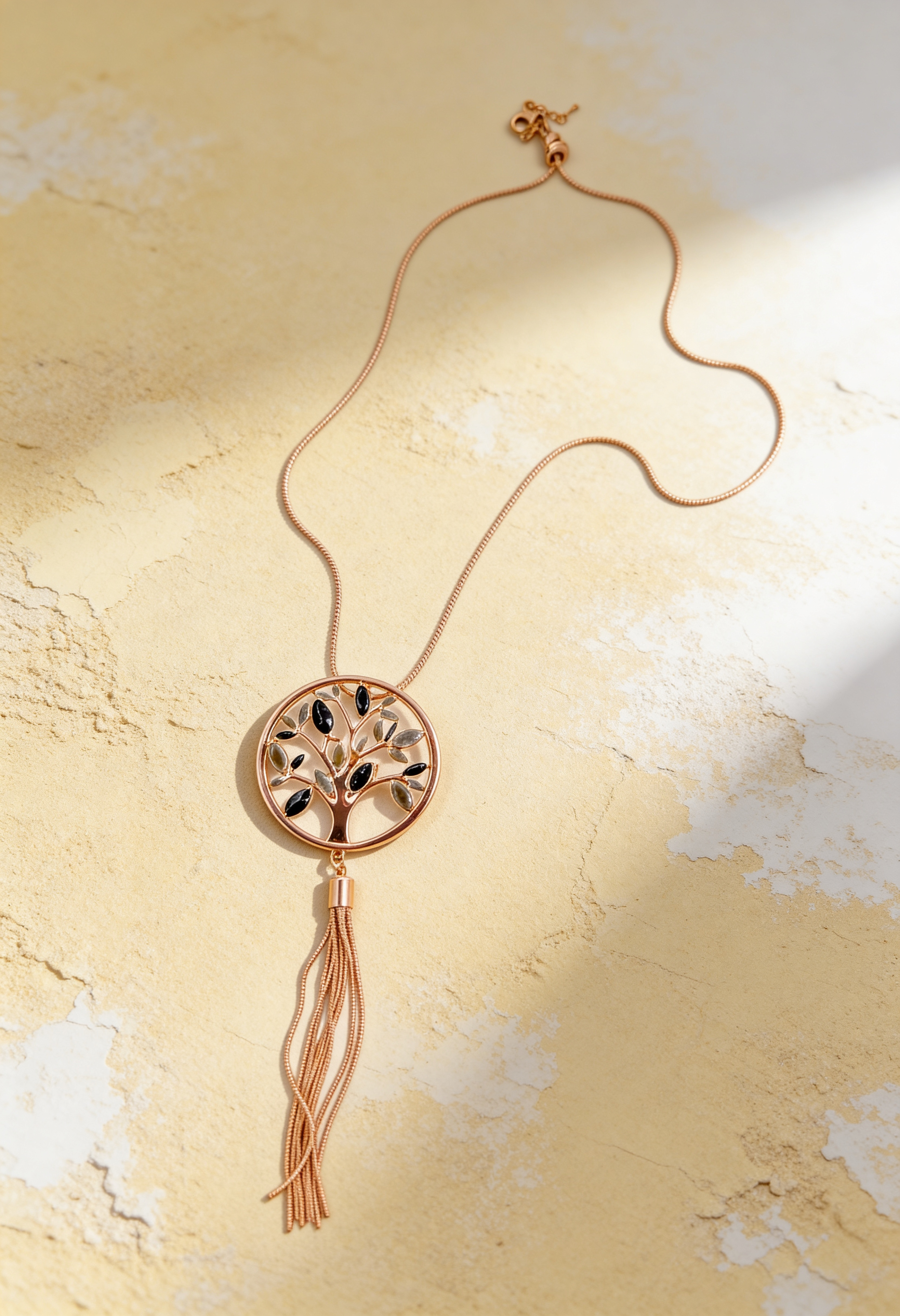 Elegante Halskette mit Lebensbaum-Anhänger, roségold